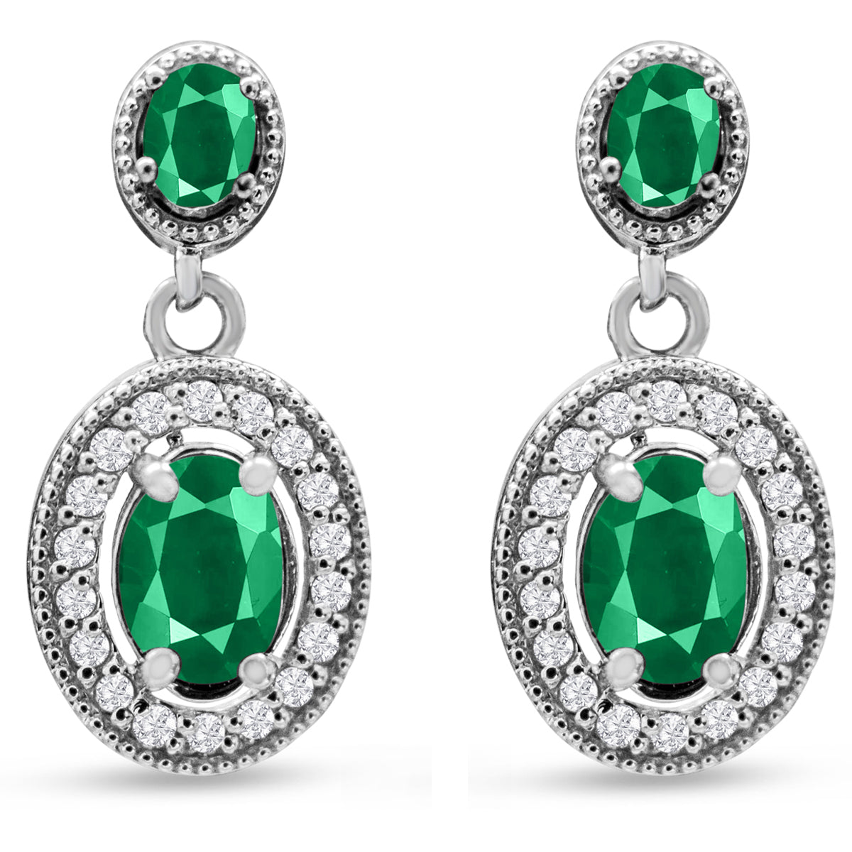 Sselects 2 Carat Emerald And Diamond Drop Earrings In 14 Karat White I-j, I1-i2 In Gold