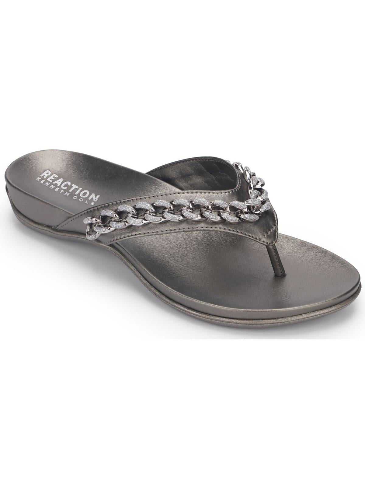 Shop Kenneth Cole Reaction Glam 2.0 Chain Womens Faux Leather Slip On Slide Sandals In Silver