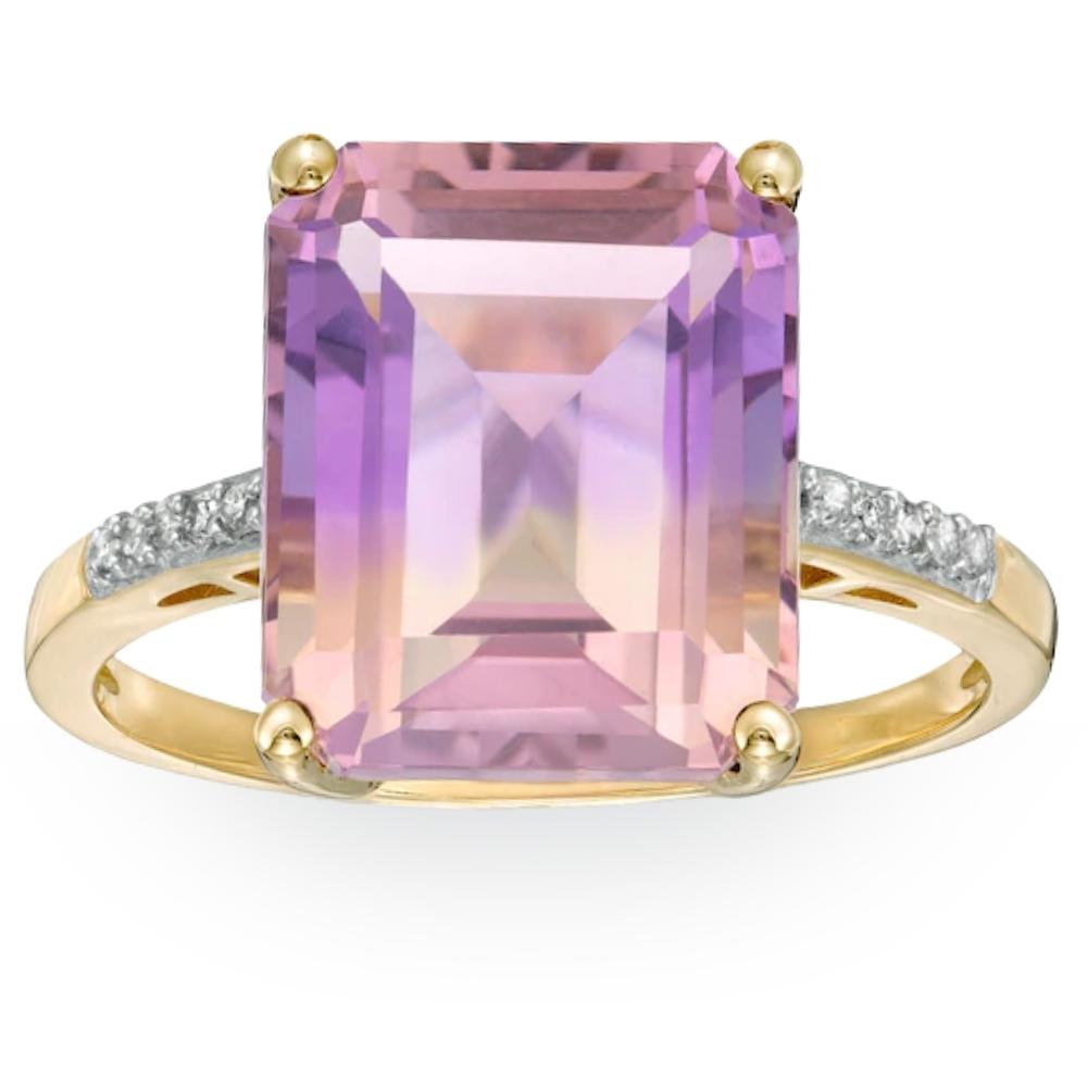Pompeii3 7 Ct Emerald Cut Amethyst Diamond Ring In 10k Yellow Gold In Pink