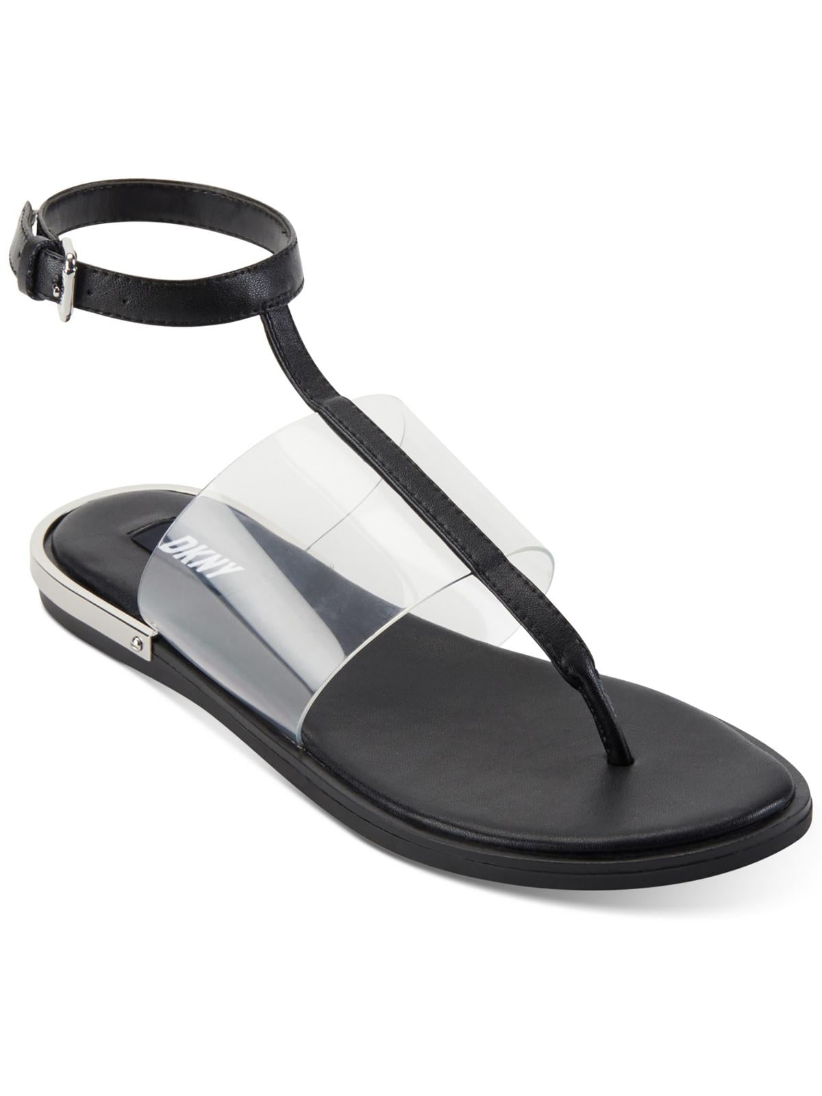 Shop Dkny Ava Womens Leather Ankle Strap Thong Sandals In Black