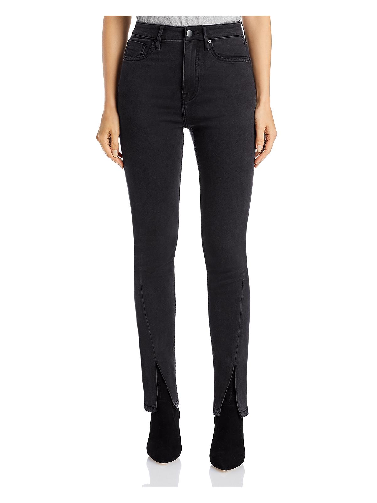 Aqua Womens High Rise Slit Straight Leg Jeans In Black