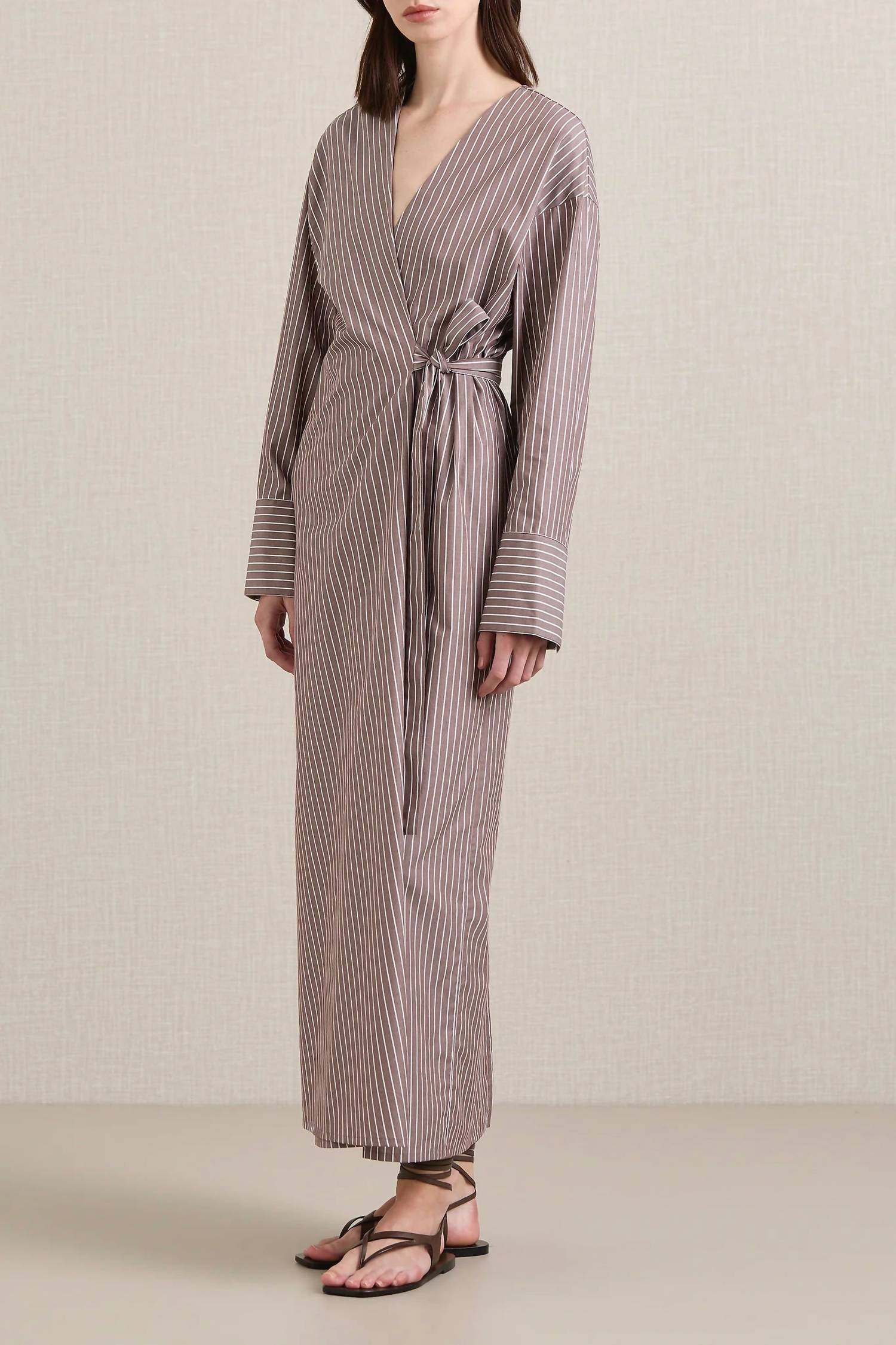 Huxem Midi Dress In Mocha Stripe