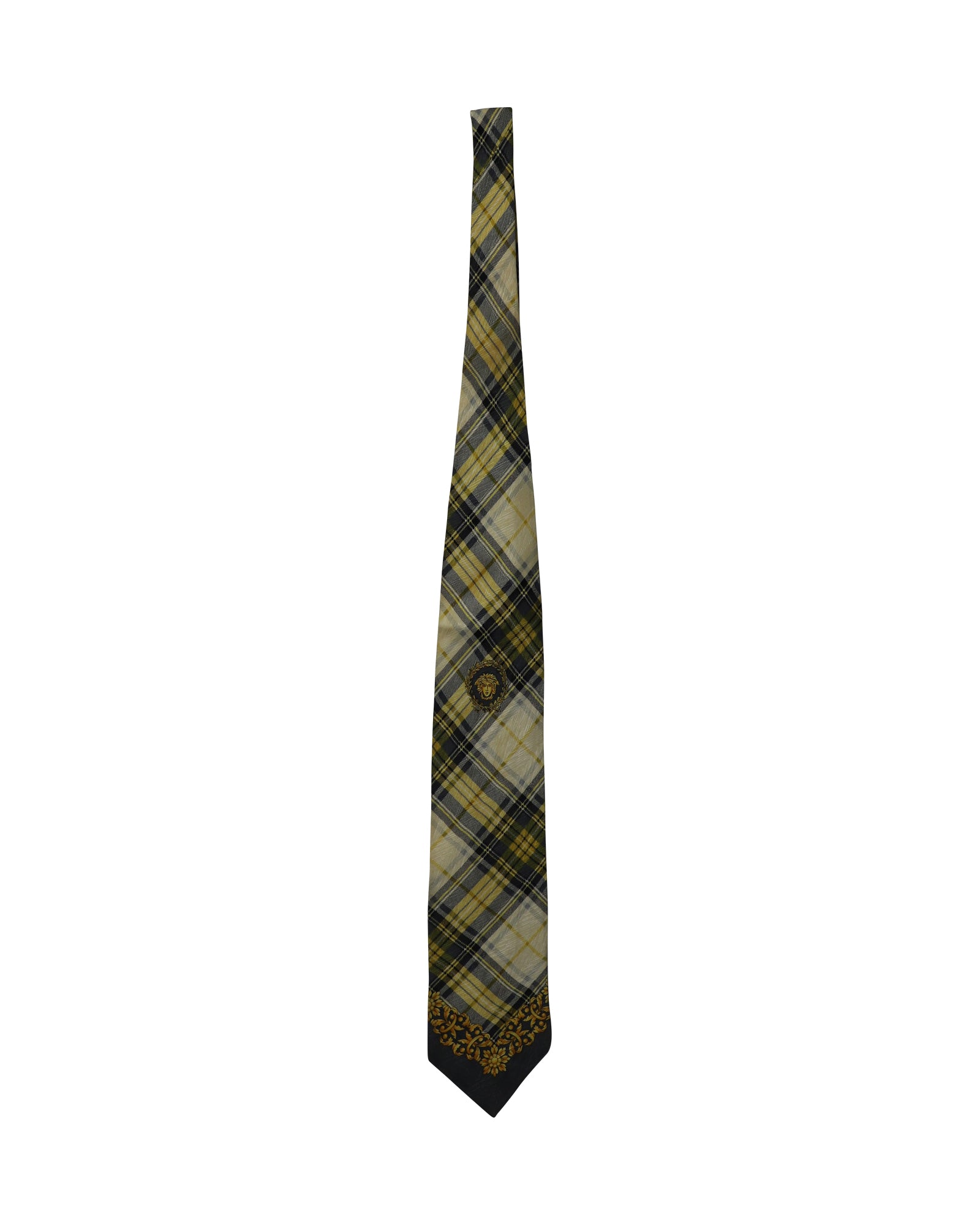 Versace Gianni Checkered Print Tie In Multicolor Silk In Multi