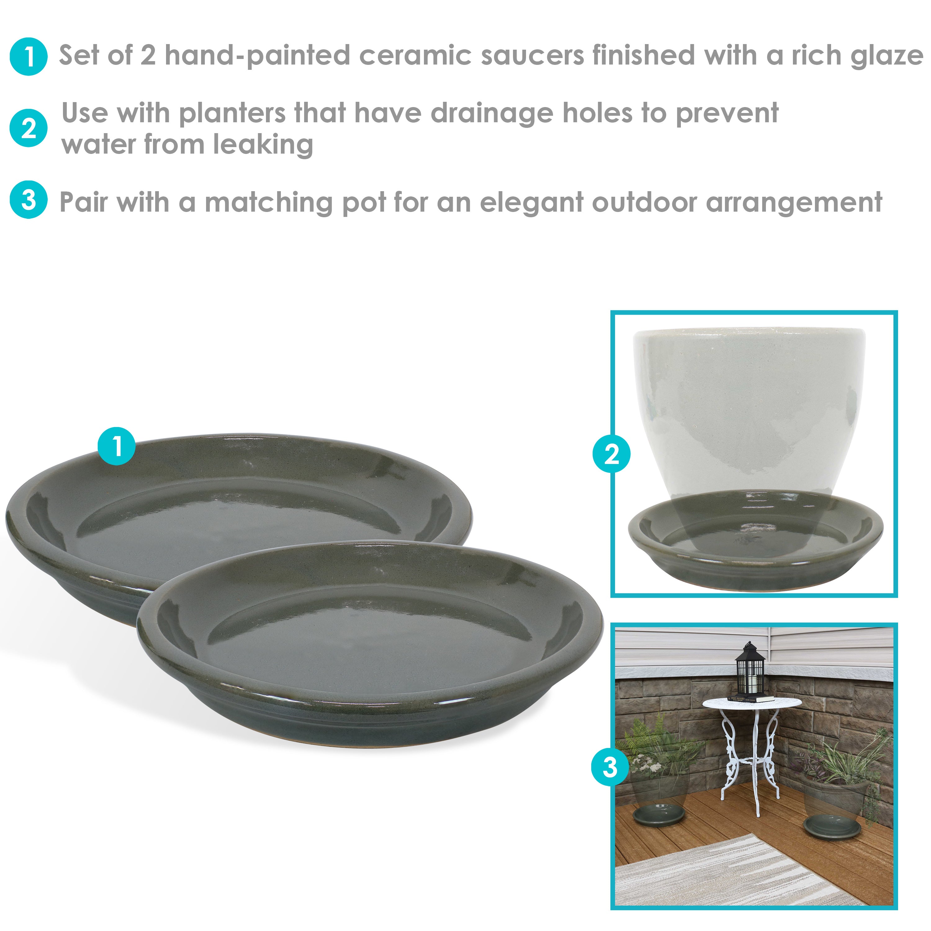 Sunnydaze High-Fired Glazed UV- and Frost-Resistant Ceramic Outdoor Flower Pot Planter Saucers - 9" Diameter - 4-Pack