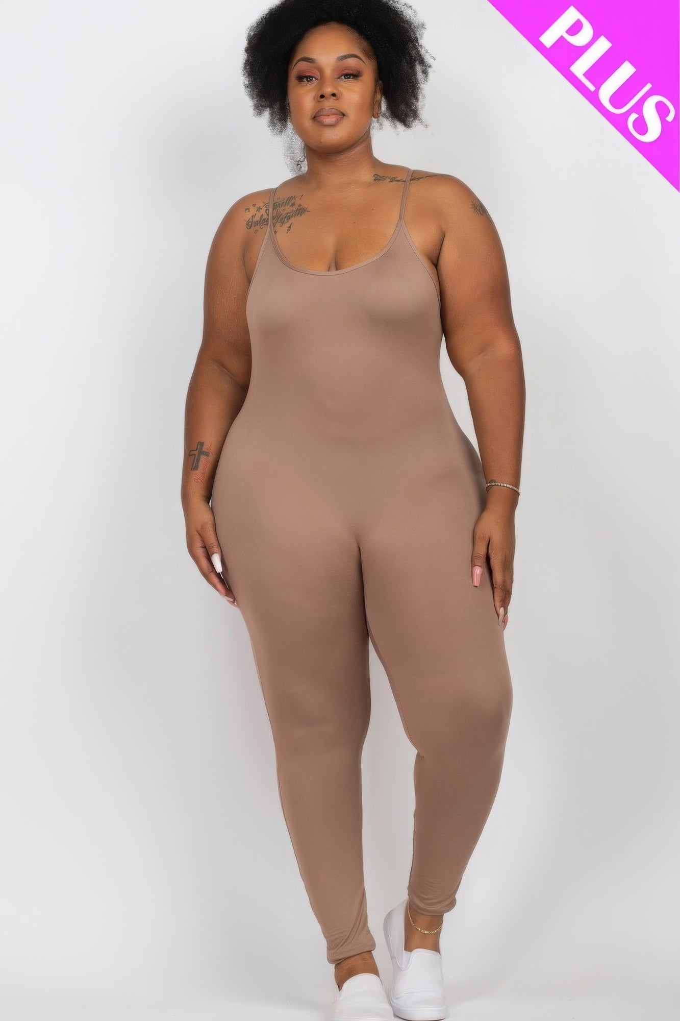 FASHNZFAB Women's Plus Size Solid Bodycon Cami Jumpsuit