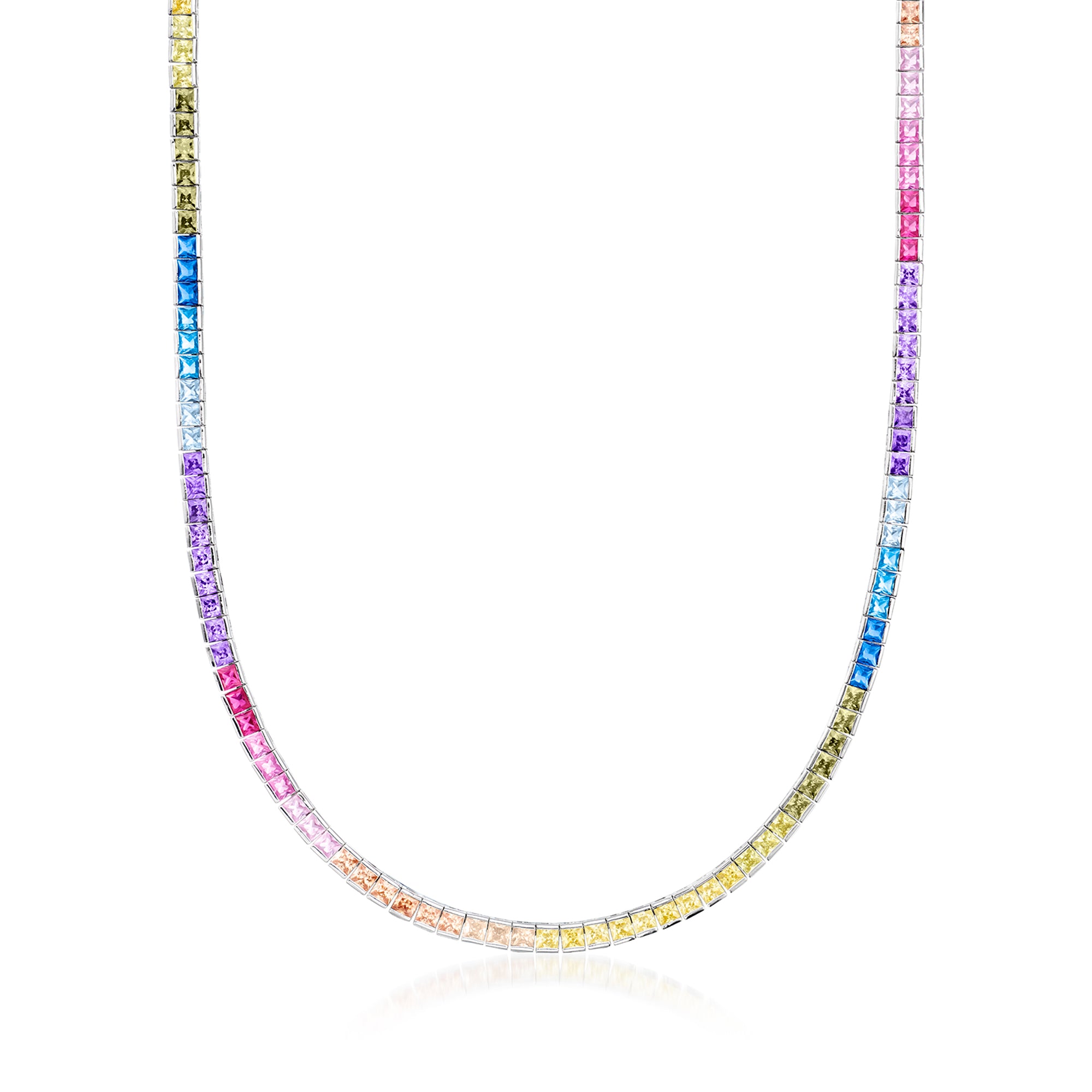 Ross-simons Simulated Multicolored Sapphire Tennis Necklace In Sterling Silver