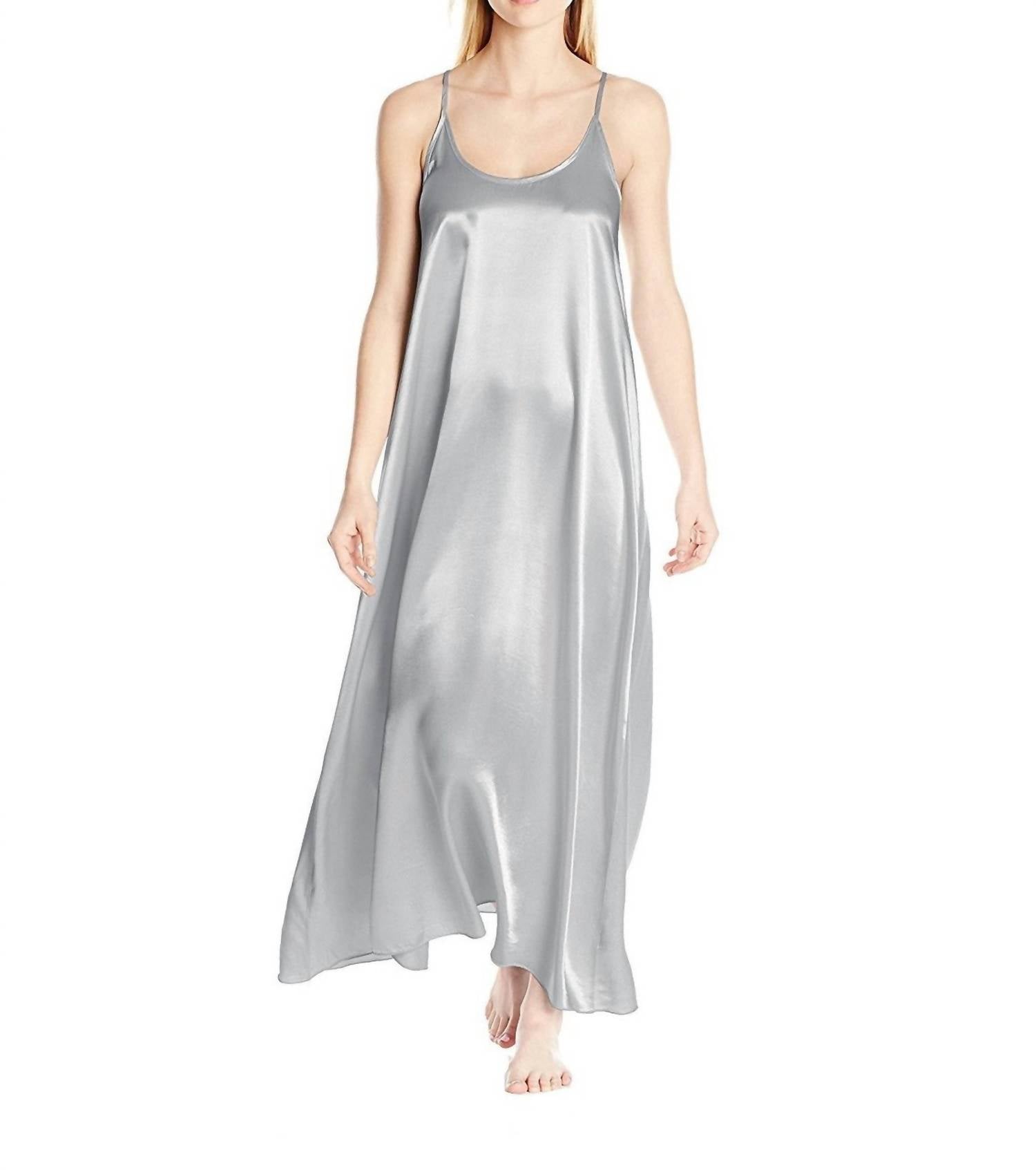 Shop Pj Harlow Monrow Satin Long Nightgown With Gathered Back In Dark Silver