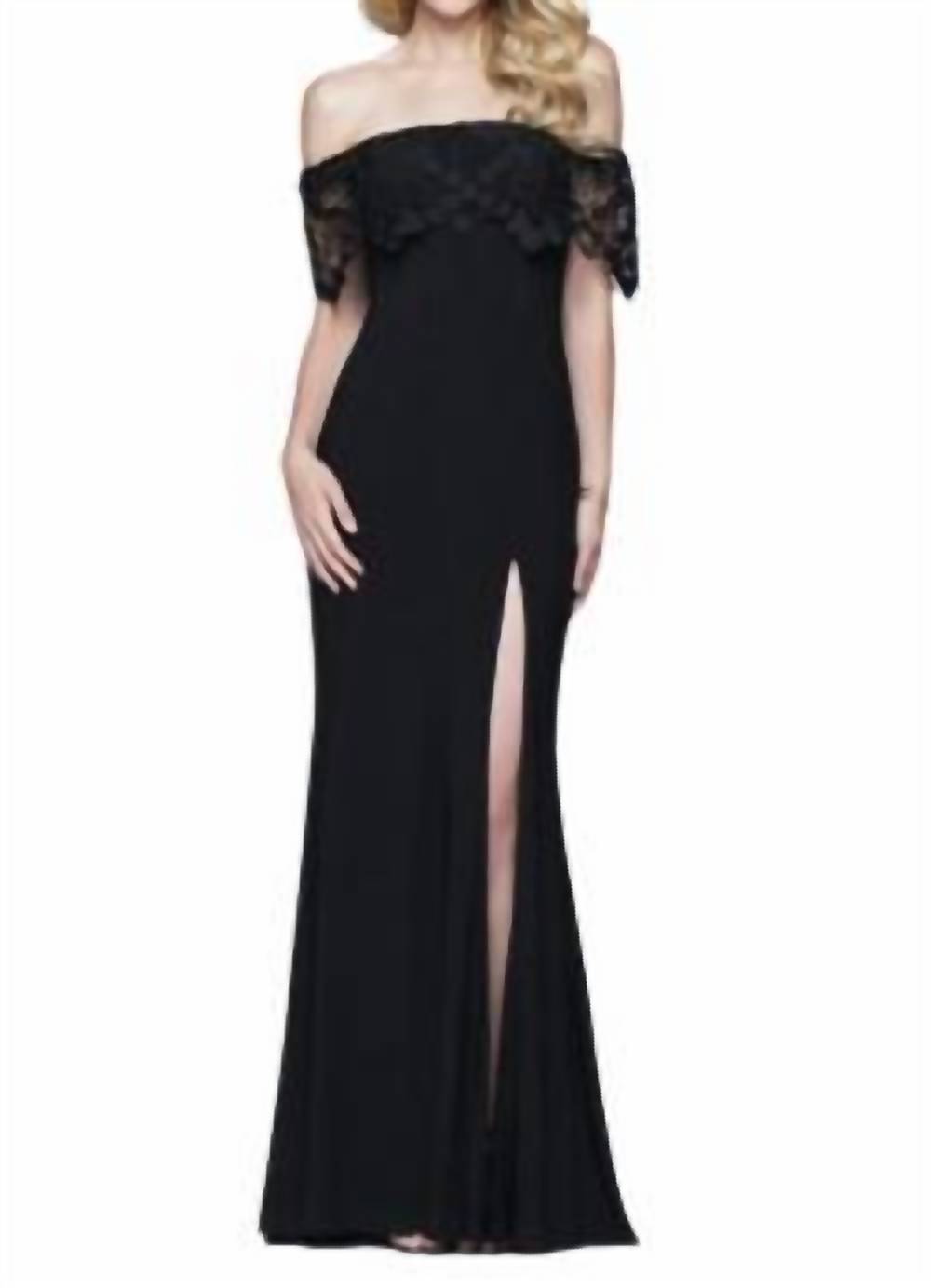 Faviana Off The Shoulder Gown In Black