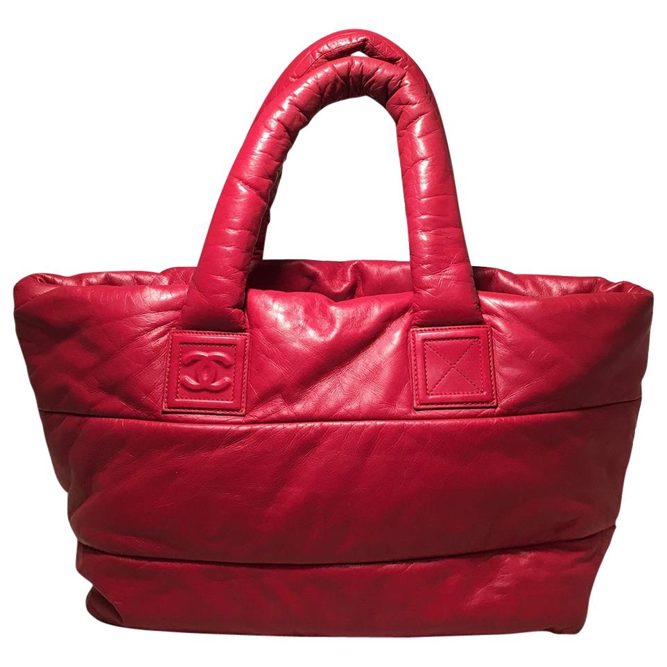 image of Chanel Red and Navy Puffy Leather Cocoon Tote Bag