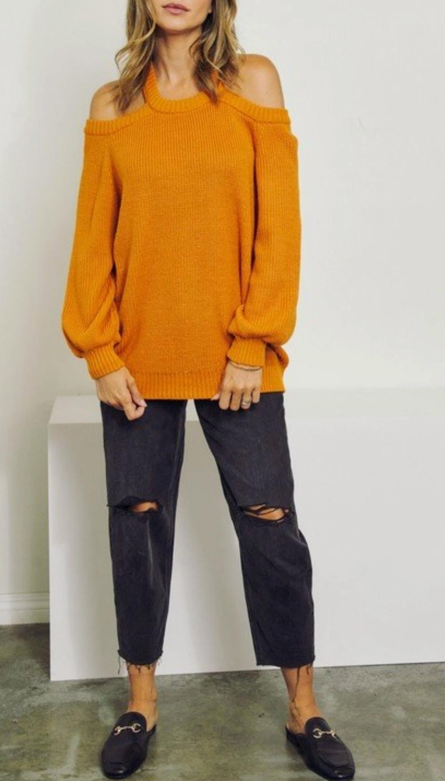 Shop J.nna Cross-back Cold-shoulder Sweater In Light Rust In Orange