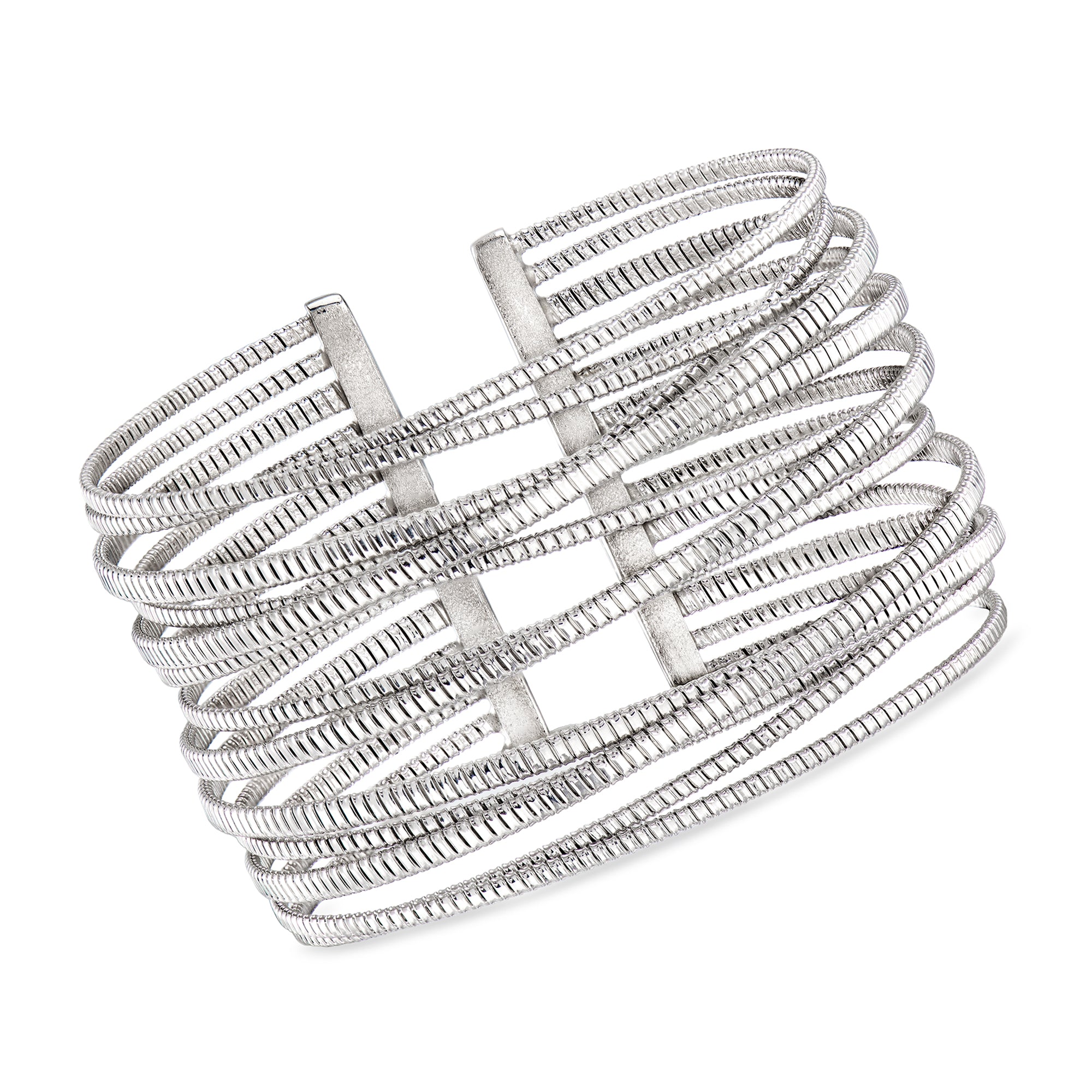 Ross-simons Italian Sterling Silver Crisscross Cuff Bracelet In White