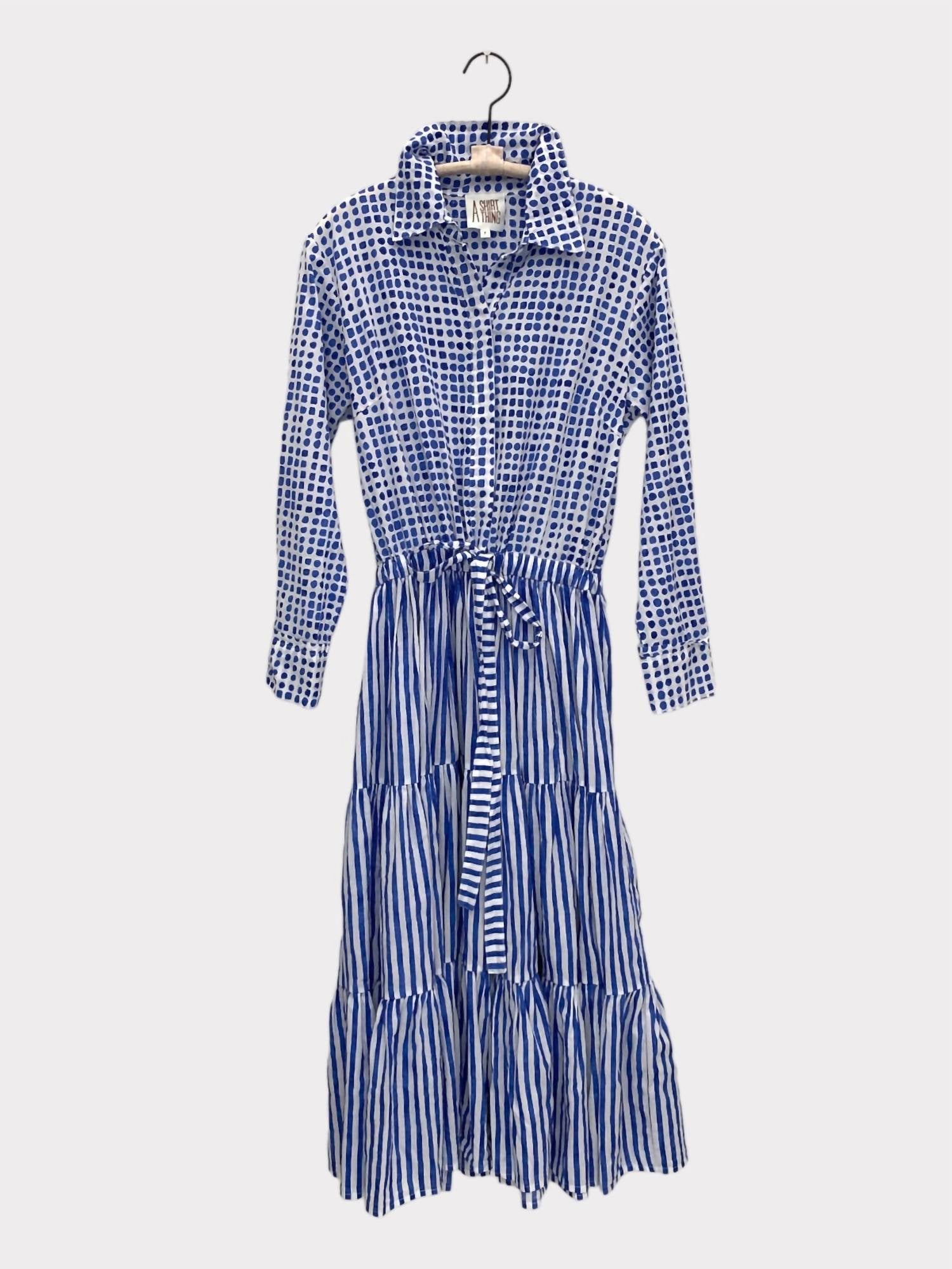 Shop A Shirt Thing Scarlet Cabo Dot/stripe Print Dress In Blue