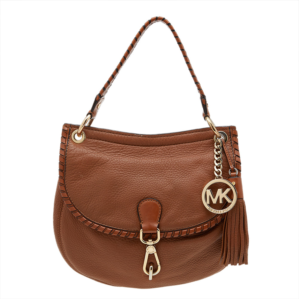 Shop Michael Michael Kors Leather Tassel Braided Flap Top Handle Bag In Brown