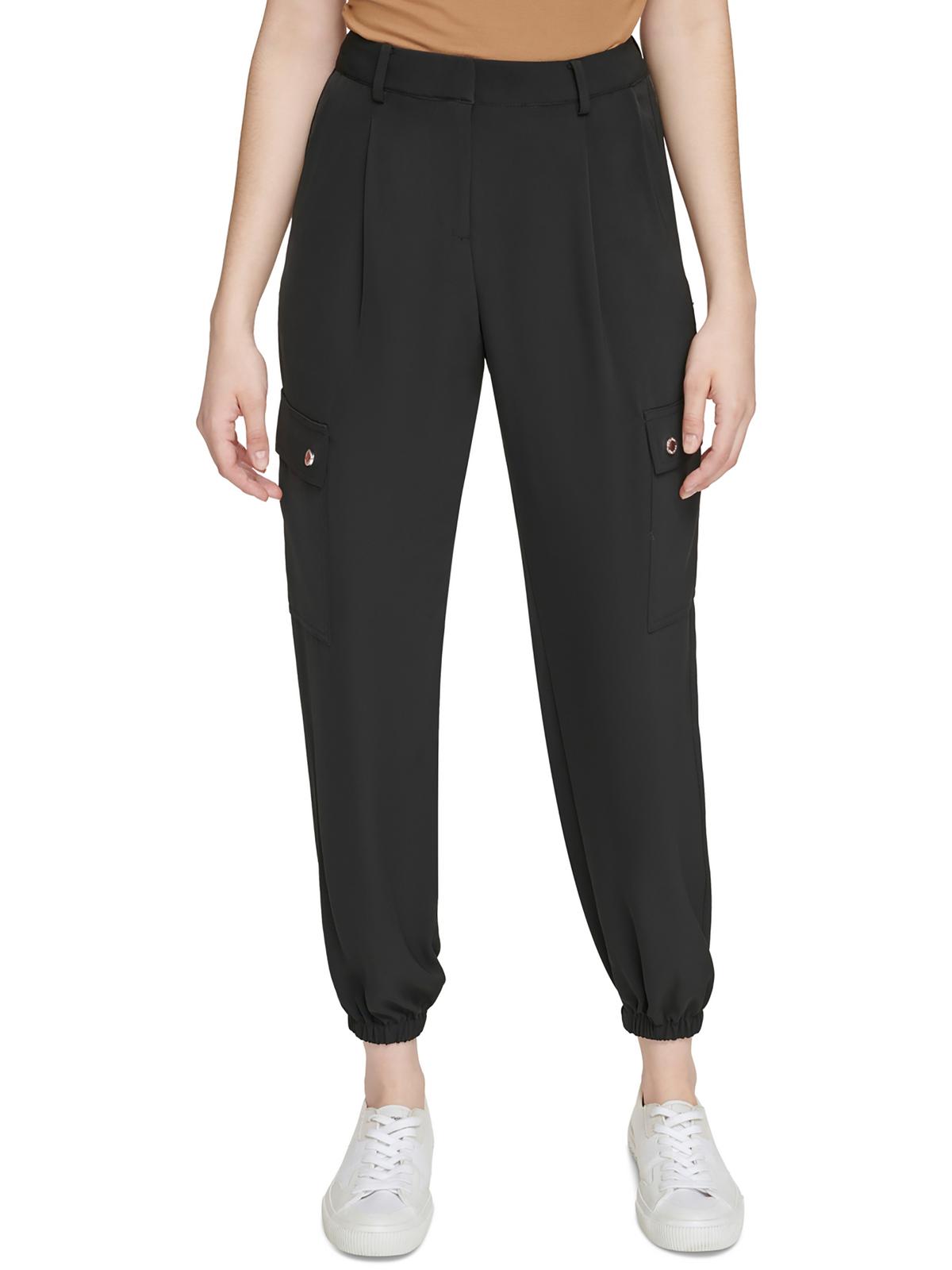 Calvin Klein Womens Pleated Polyester Jogger Pants In Black
