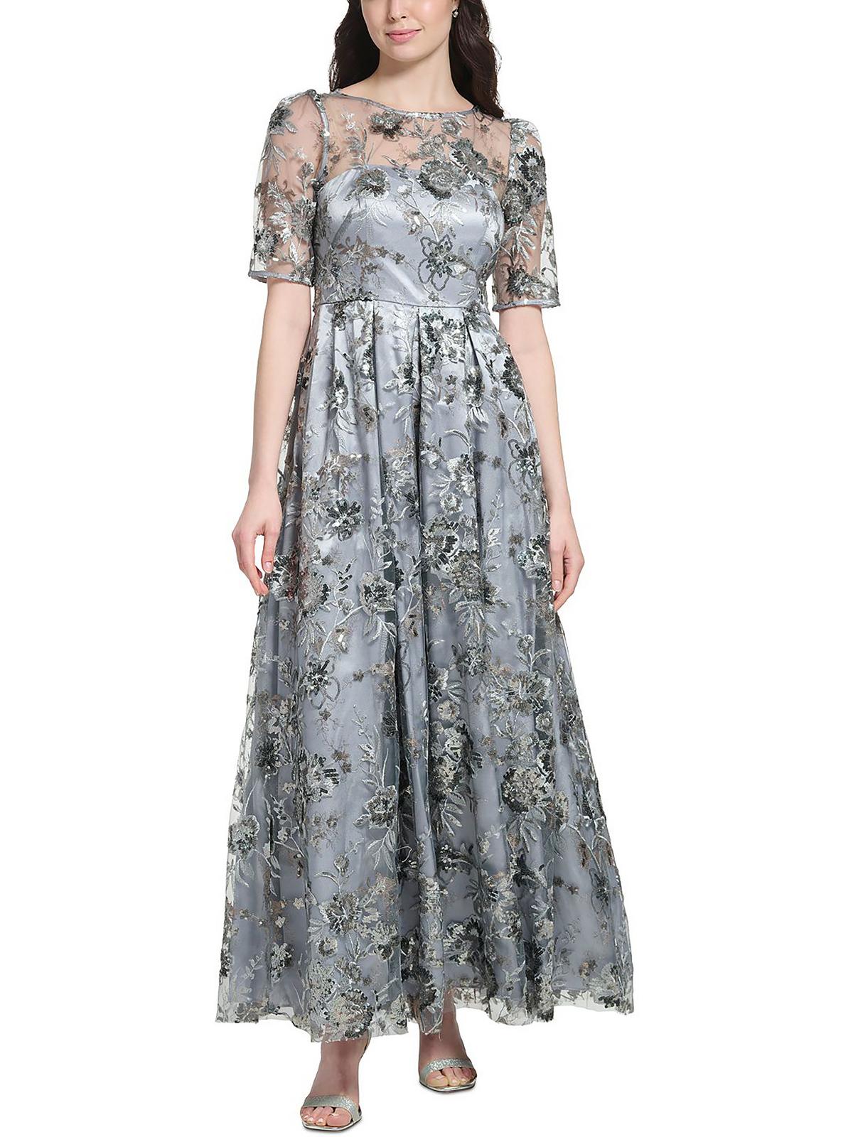 Shop Eliza J Womens Floral-embroidered Long Evening Dress In Multi