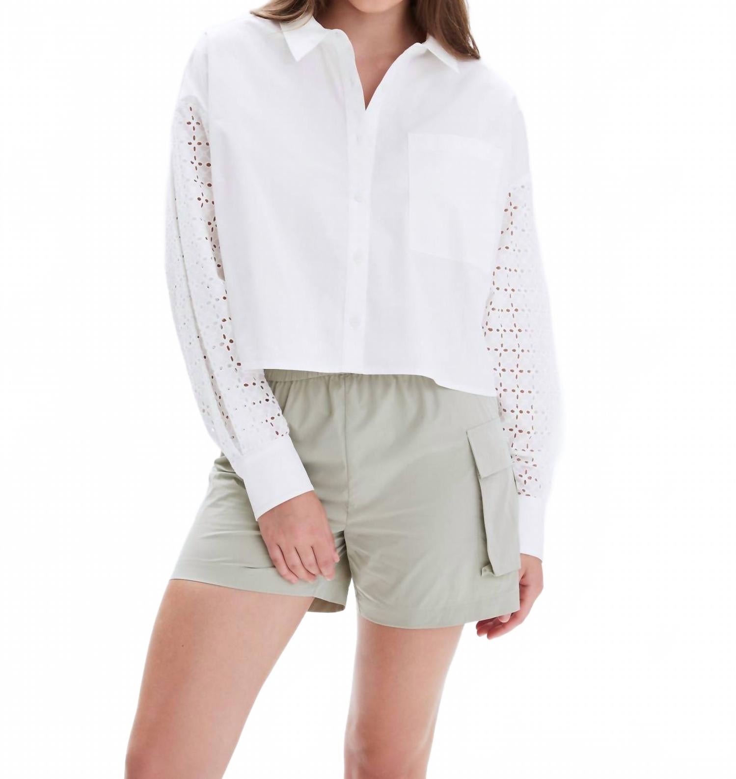 Chrldr Simone Button Up Top In White In White