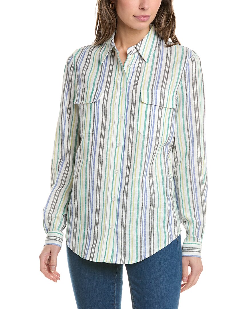 Jones New York Stripe Linen Blend Utility Shirt In White
