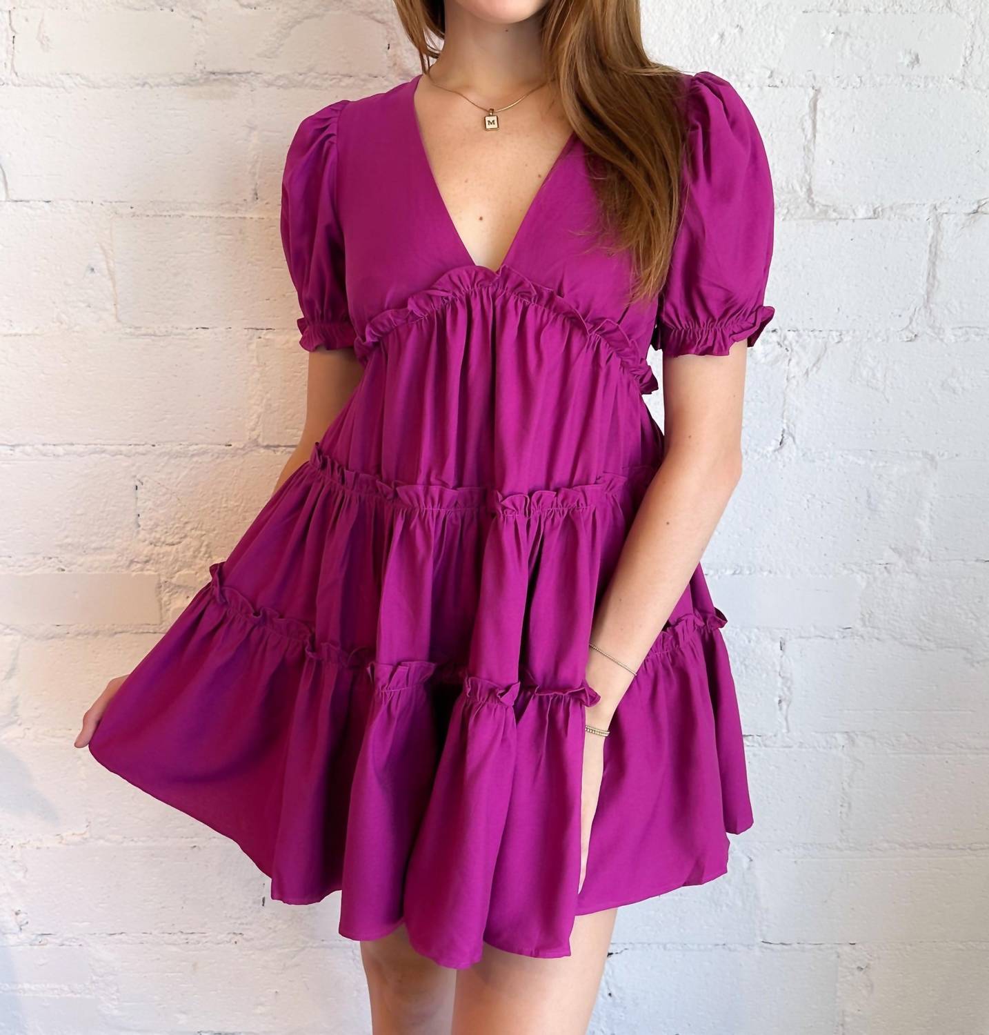 Shop Idem Ditto Kylie V-neck Dress In Magenta In Purple