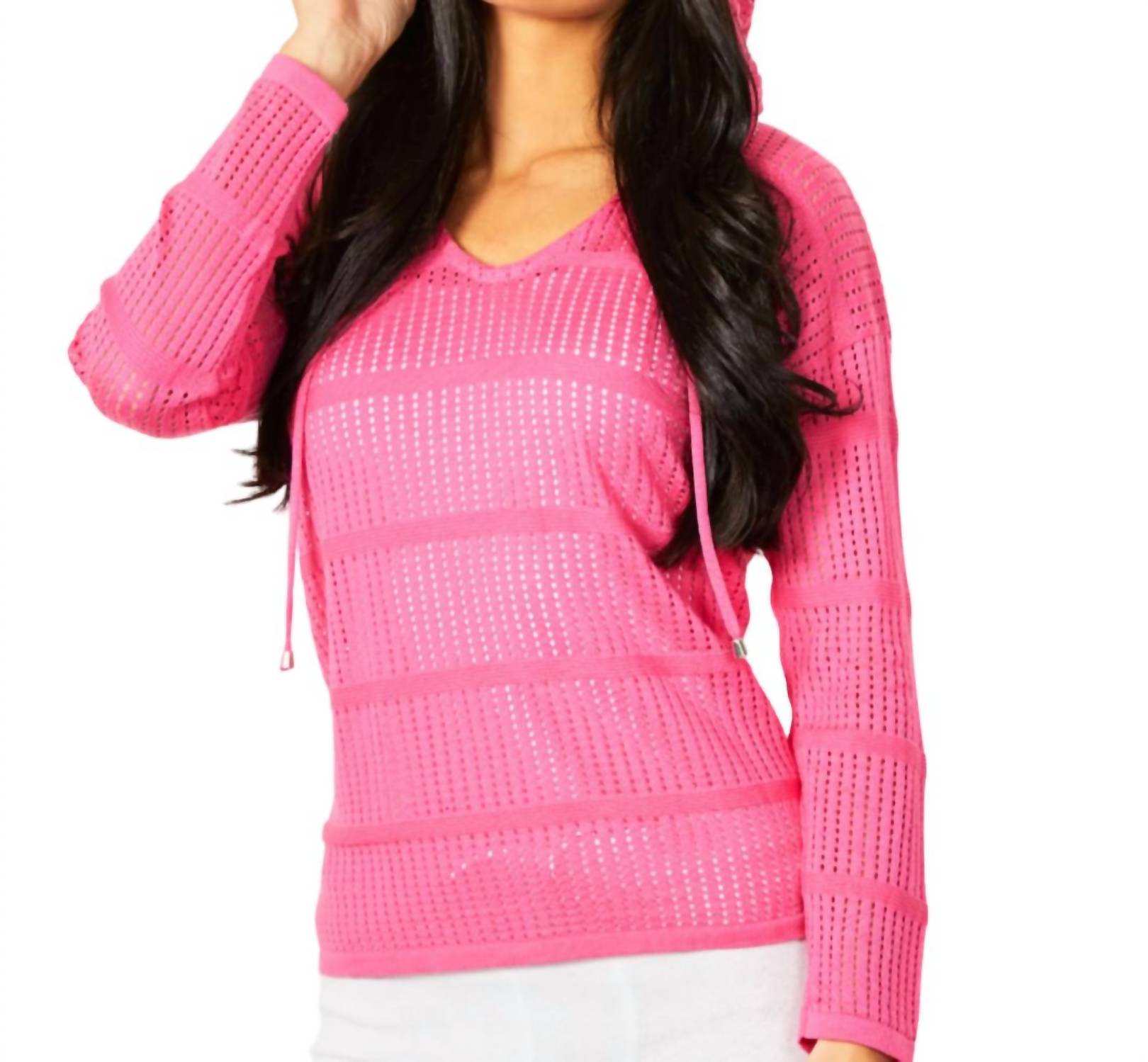 Shop Angel Apparel Crochet V-neck Hoodie In Petal In Pink