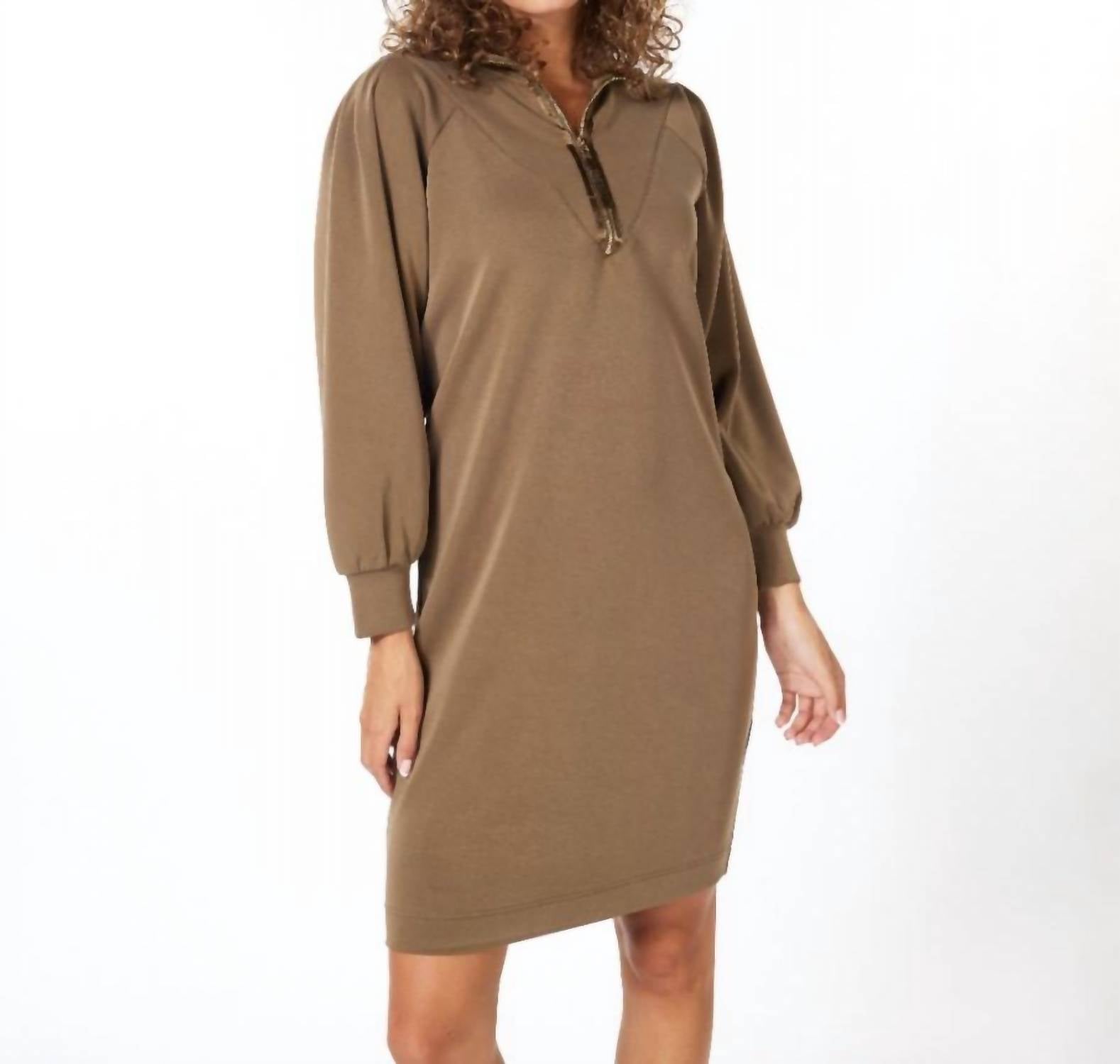 Shop Esqualo Zipper Modal Dress In Army Green