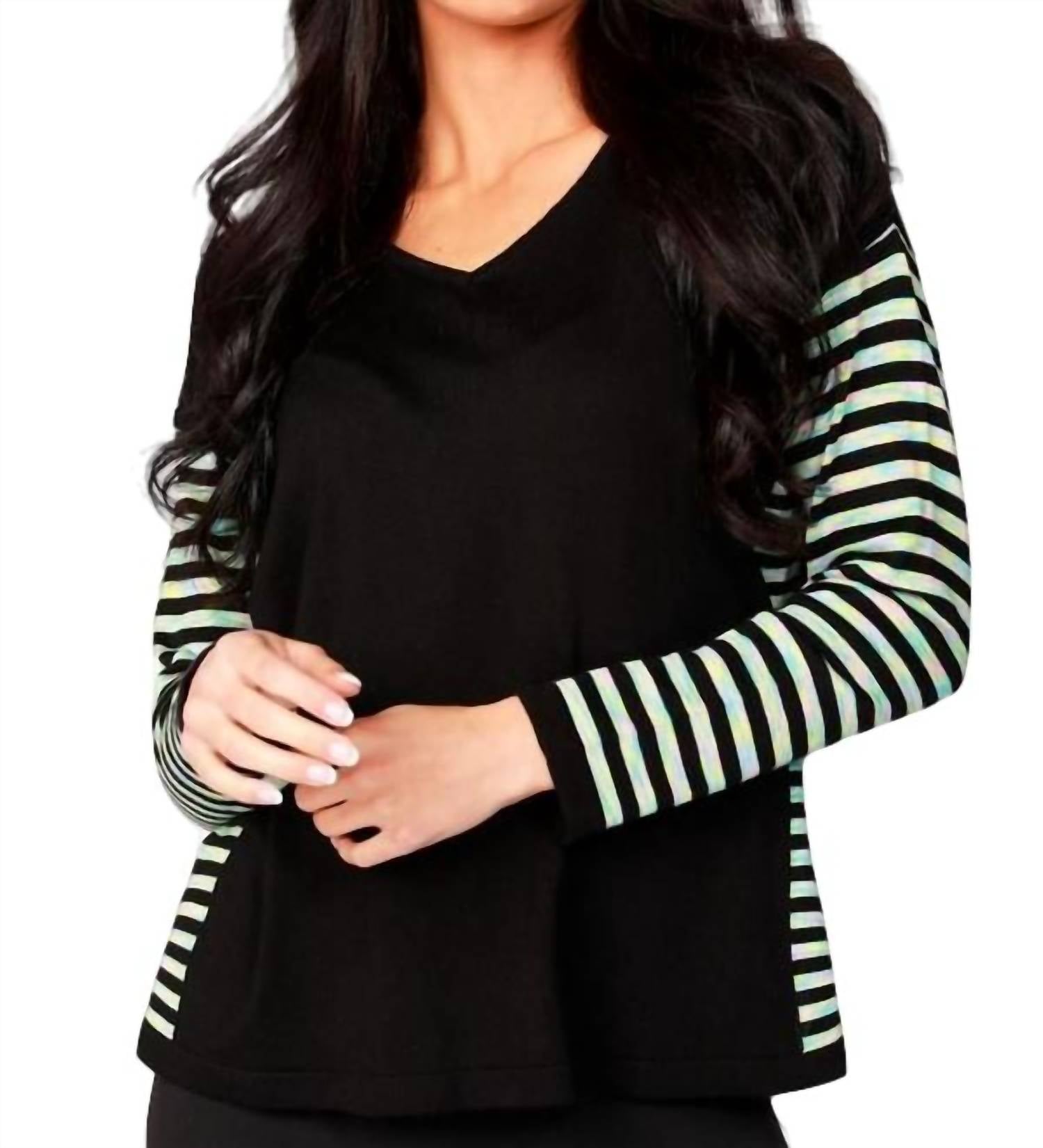 Shop Angel Long Sleeve Stripe V-neck Top In Black Multi