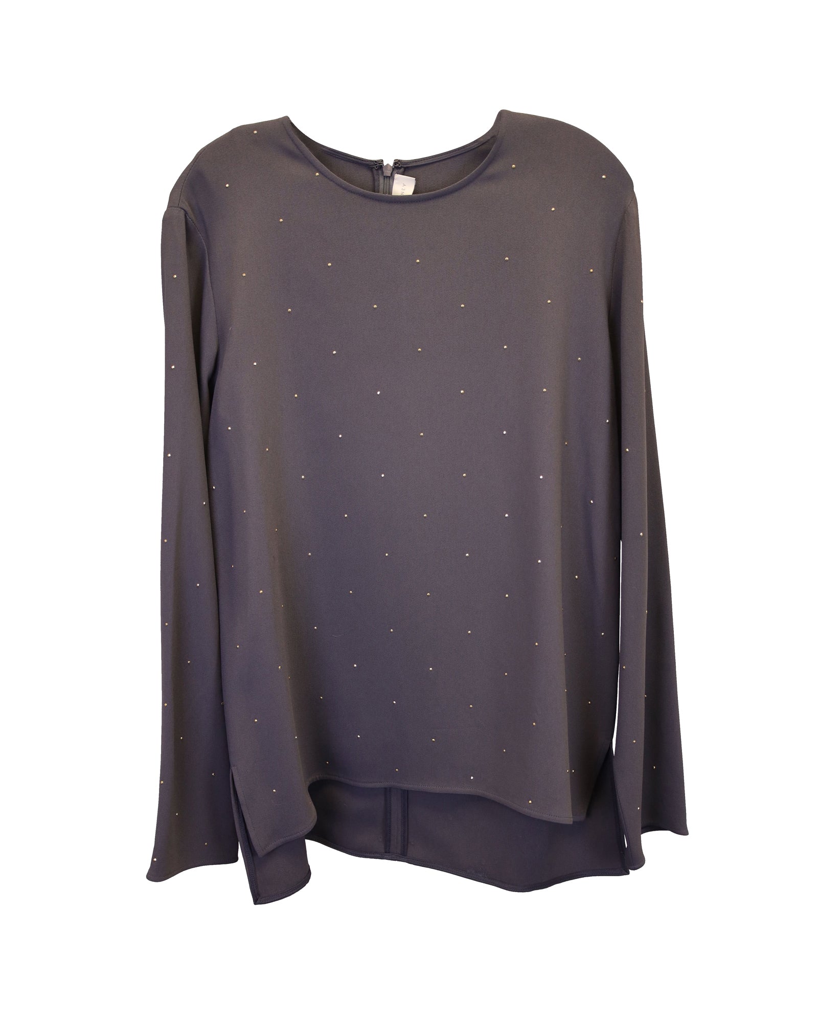 image of Stella McCartney Crystal-Embellished Crepe de Chine Top in Grey Rayon