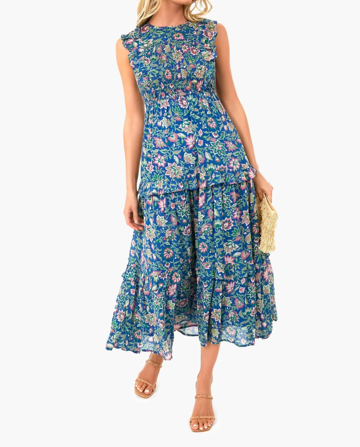 Shop Banjanan Iris Dress In Poppy Mallow Surf In Blue