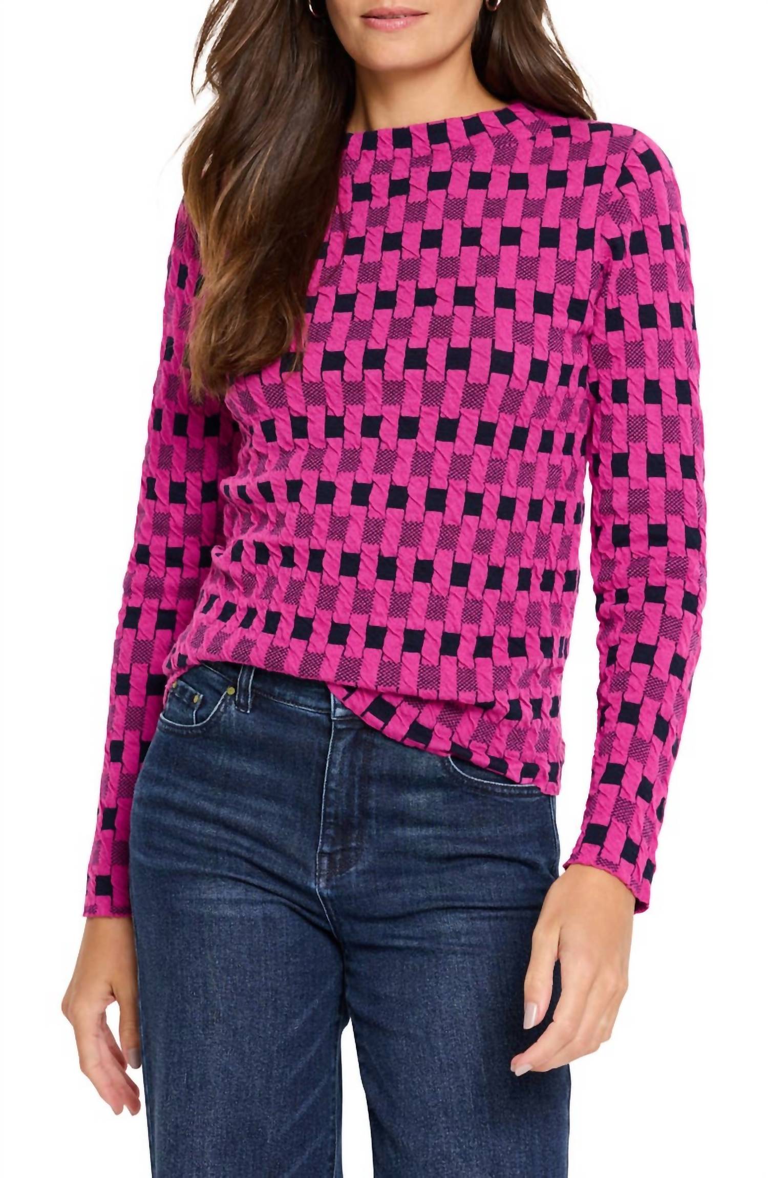 Nic + Zoe Mini Mock Geo Sweater Tee In Pink Multi In Pink