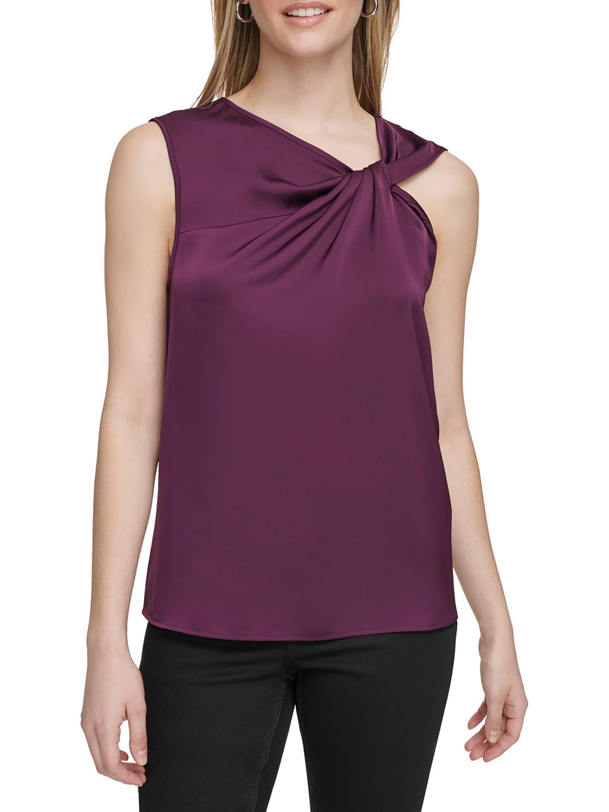 Shop Calvin Klein Womens Twisted-neck Tank Shell In Purple