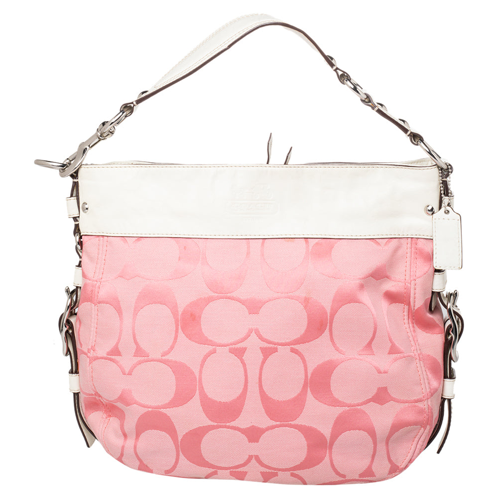 Shop Coach Signature Canvas And Leather Hobo In Pink