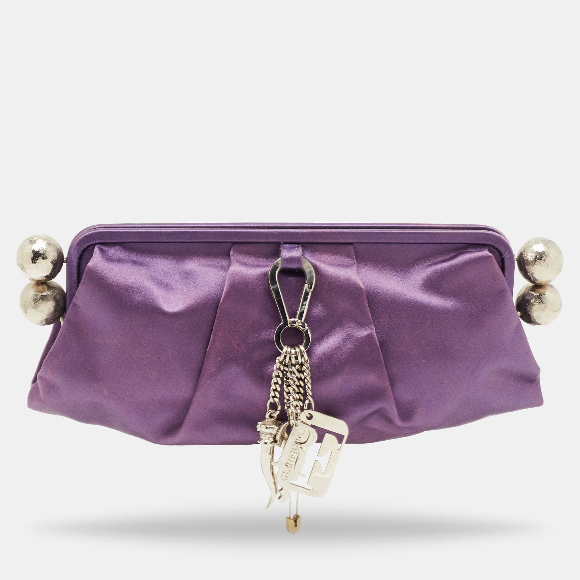 Shop Gianfranco Ferre Satin Charm Frame Clutch In Purple