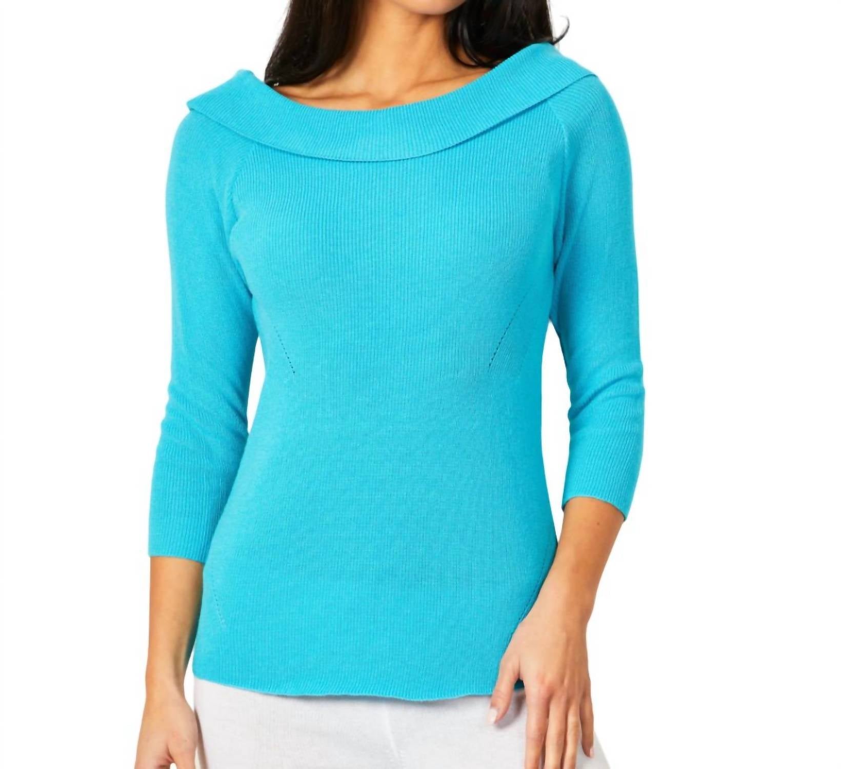 Shop Angel Apparel Off The Shoulder Ribbed Detail Top In Turquoise In Blue