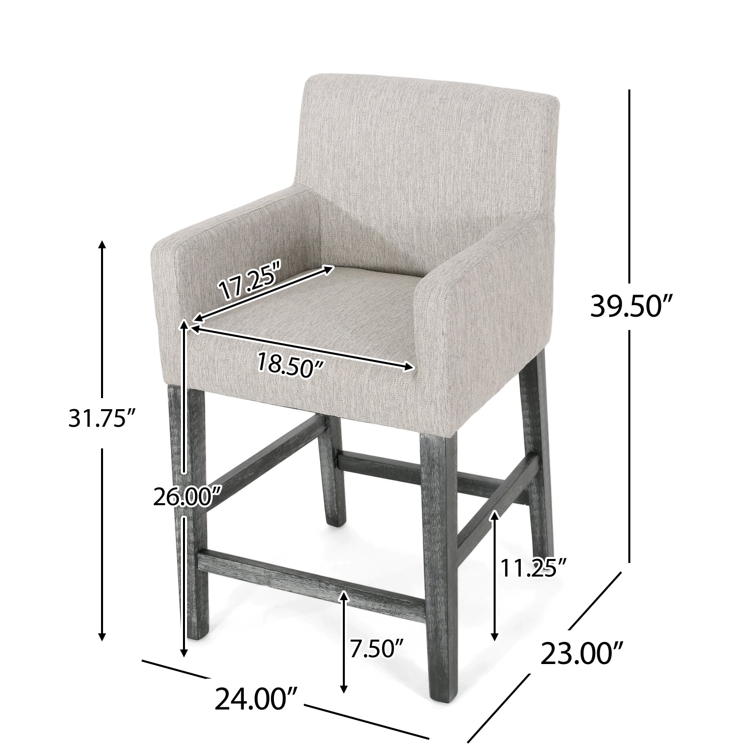 Streamdale Set Of 2 Upholstered 26 Inch Counter Stool - Light Gray/Gray