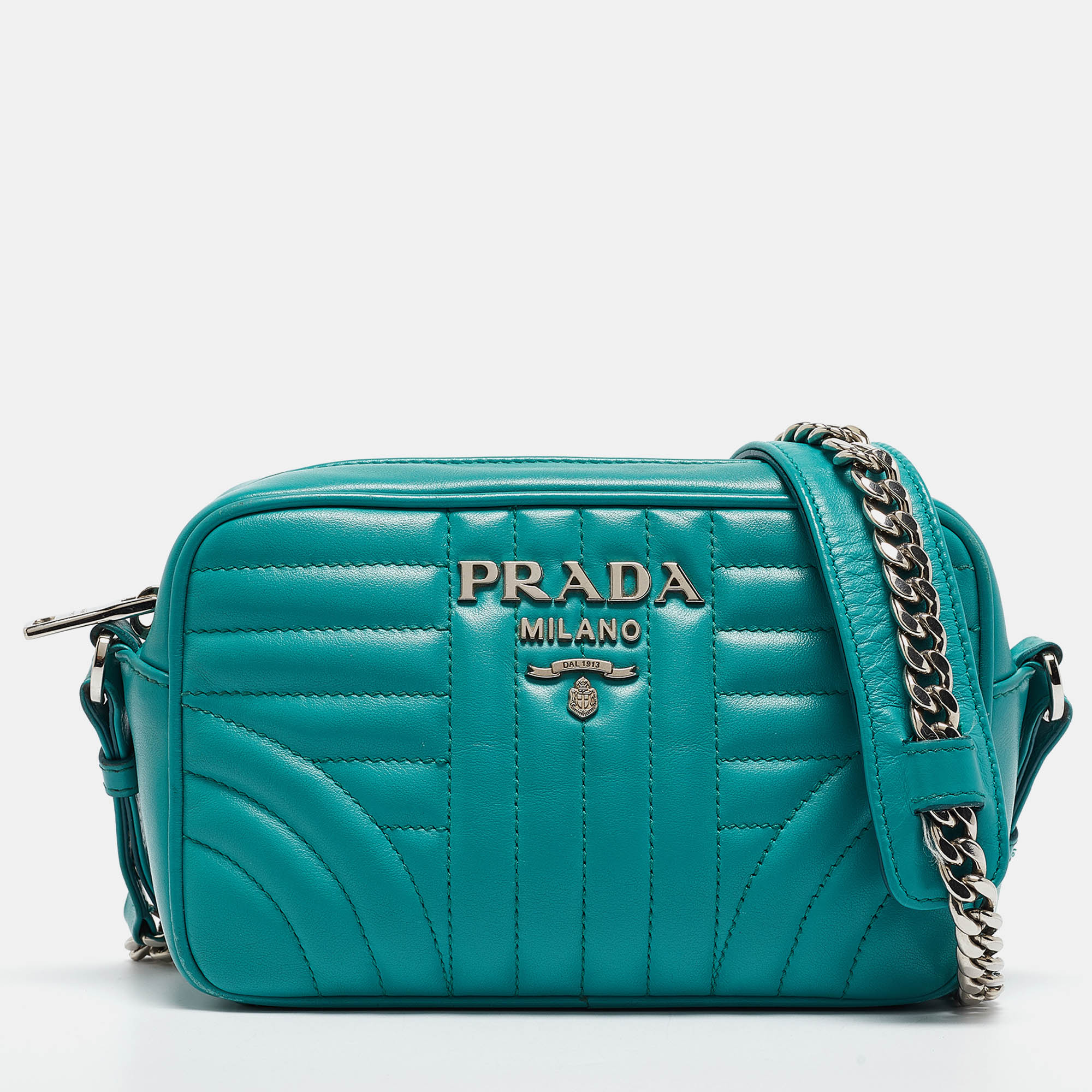 Prada Leather Diagramme Camera Shoulder Bag In Green