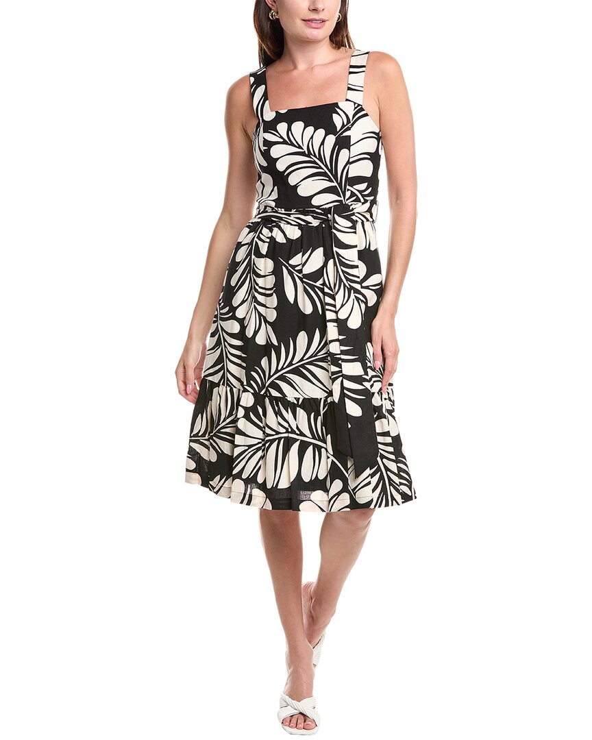 Anne Klein Plus Size Printed V-neck Ruffled Midi Dress In Black