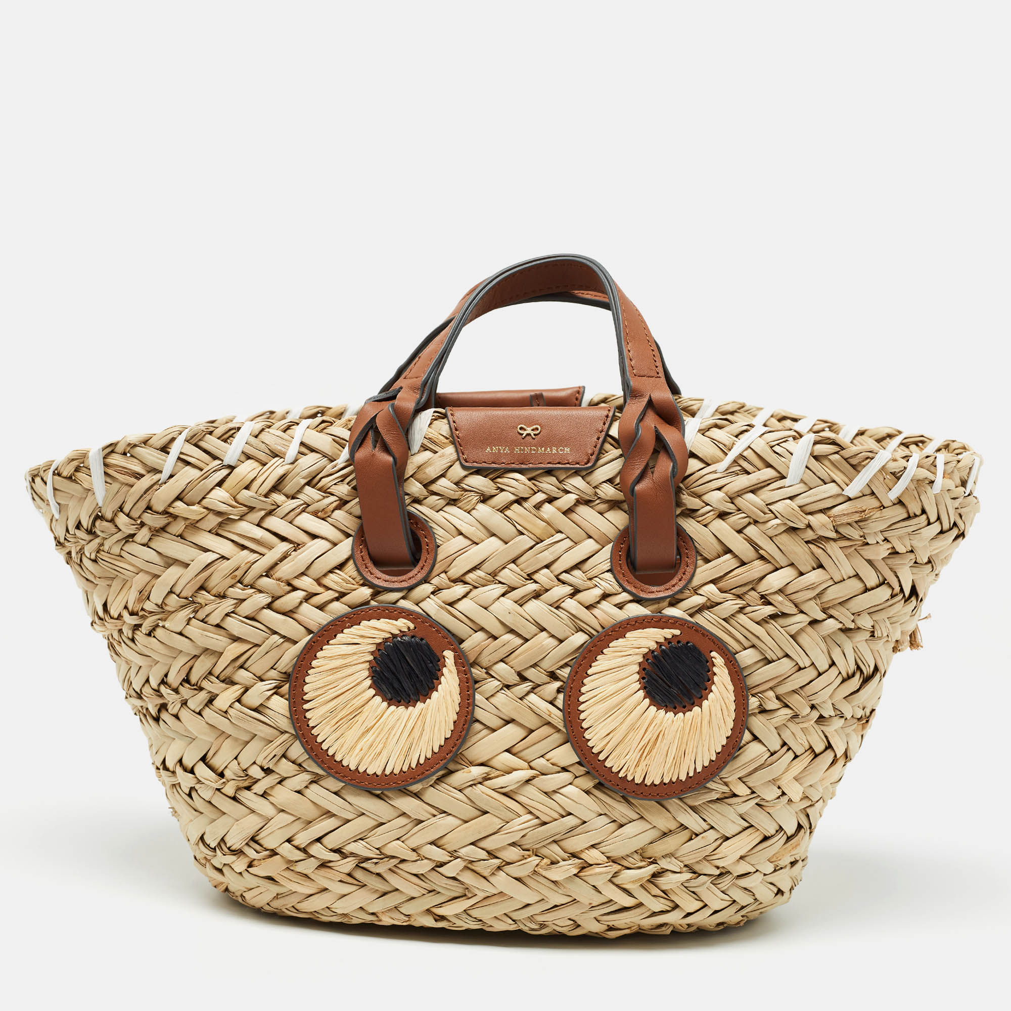 Anya Hindmarch /natural Seagrass Small Paper Eyes Basket Tote In Brown