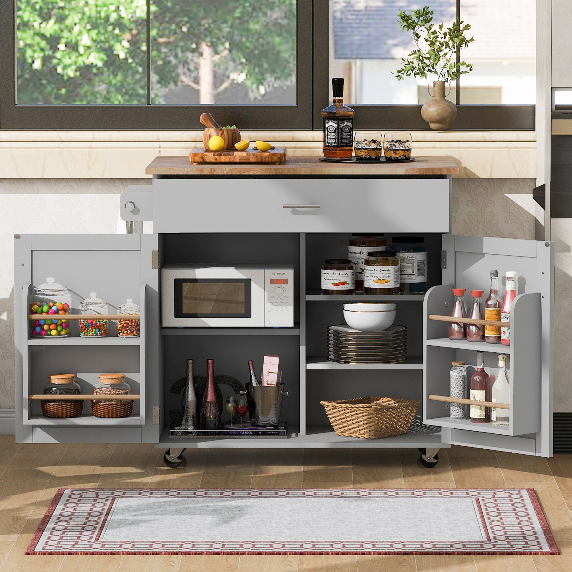 Streamdale Furniture Streamdale Rolling Kitchen Island With Storage And Adjustable Shelf