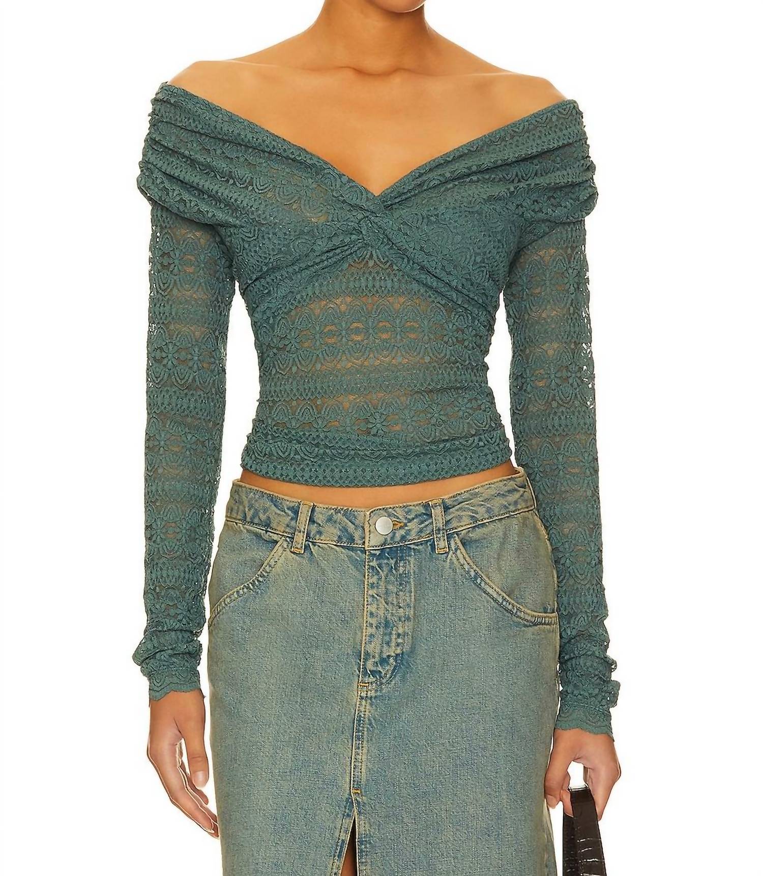 Shop Free People Hold Me Closer Top In Silver Pine In Green