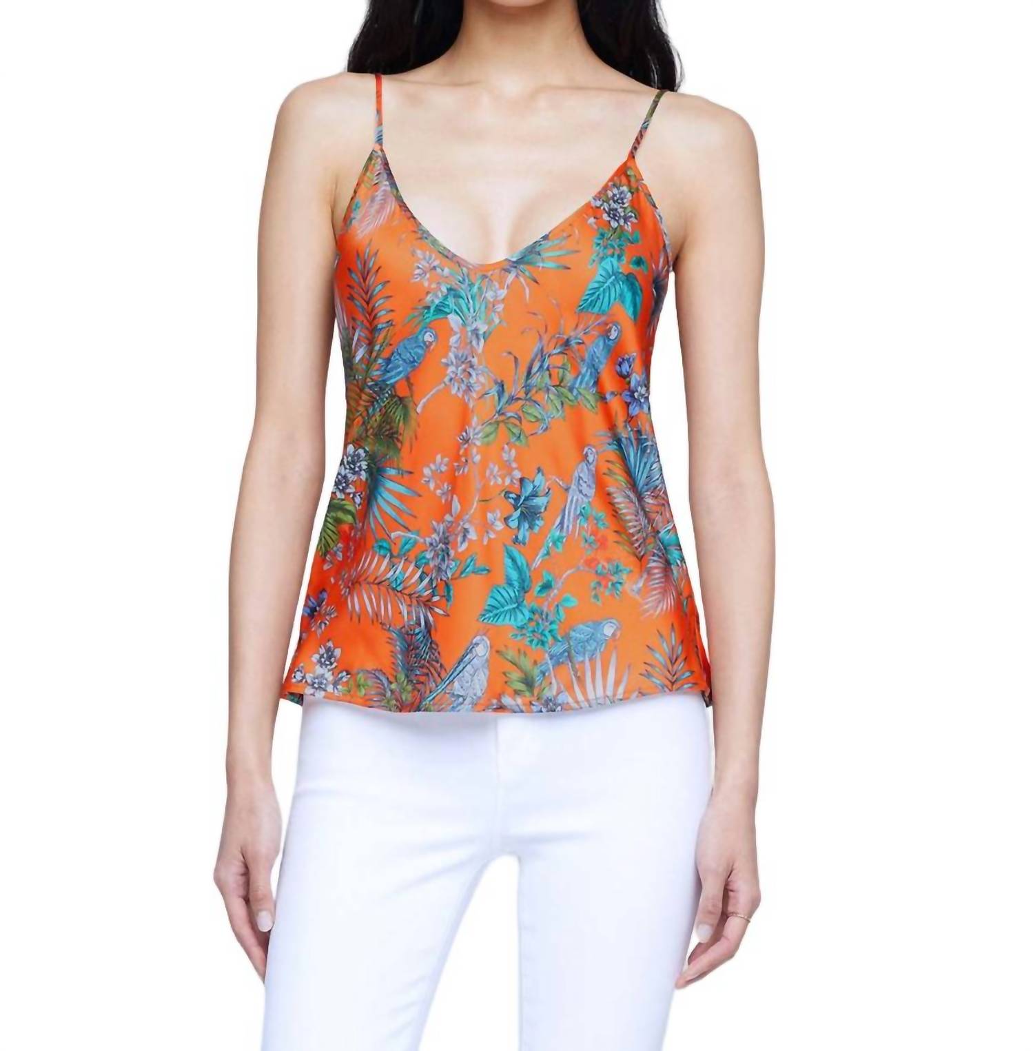 L Agence Lexi Camisole Top In Orange Multi Parrot