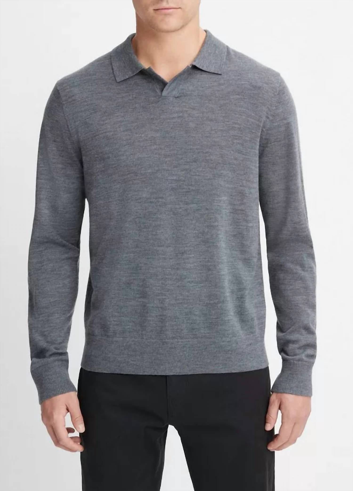 Shop Vince Merino Wool Long-sleeve Johnny Collar Shirt In Heather Night Storm In Grey