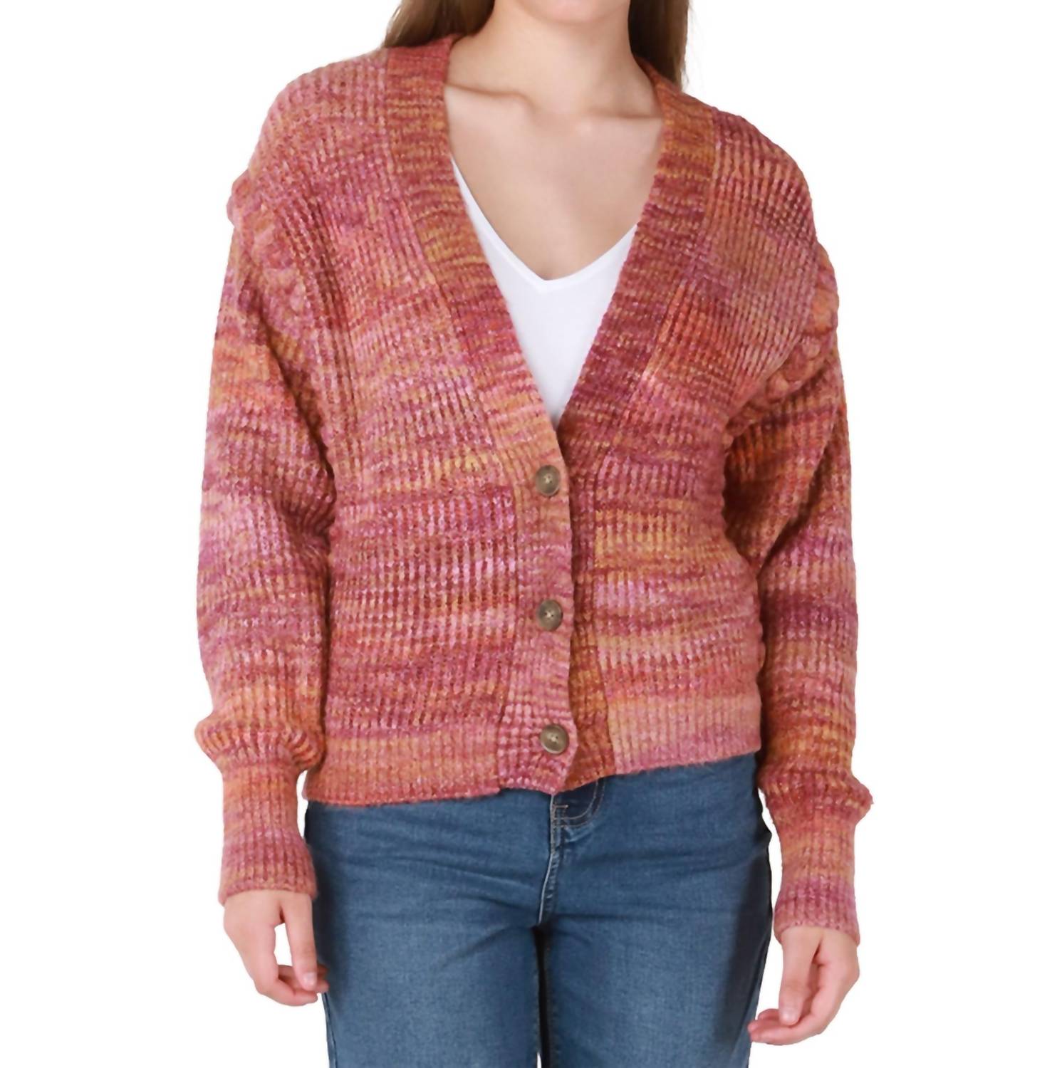 Dex Debbie Button Cardigan In Boho Ombre In Pink