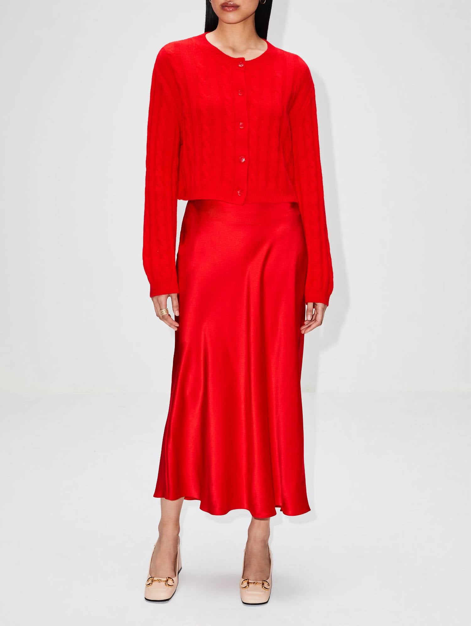 Sablyn Midi Silk Skirt In Scarlet In Red