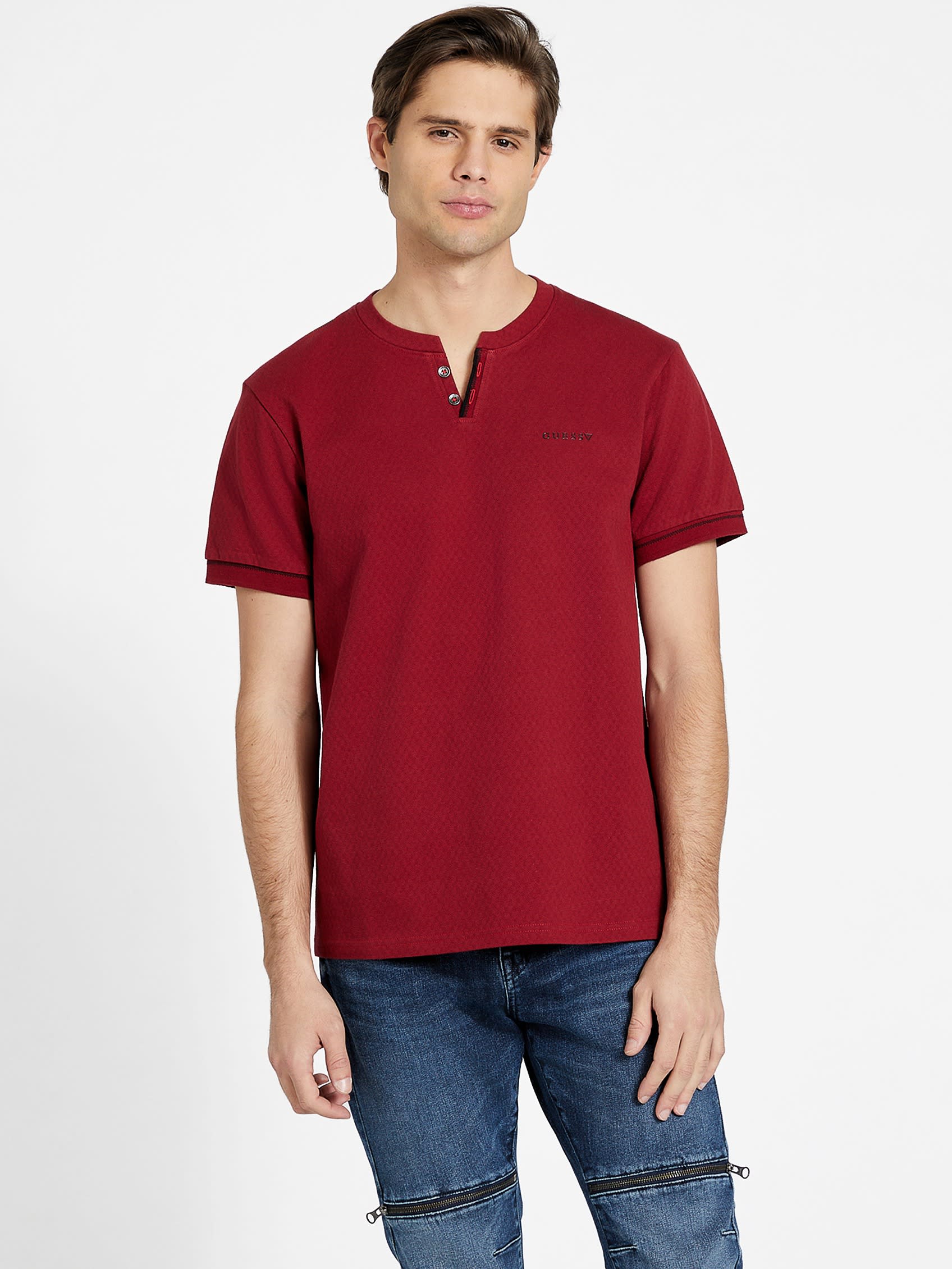 Shop Guess Factory Eco Ricardo Henley Tee In Red