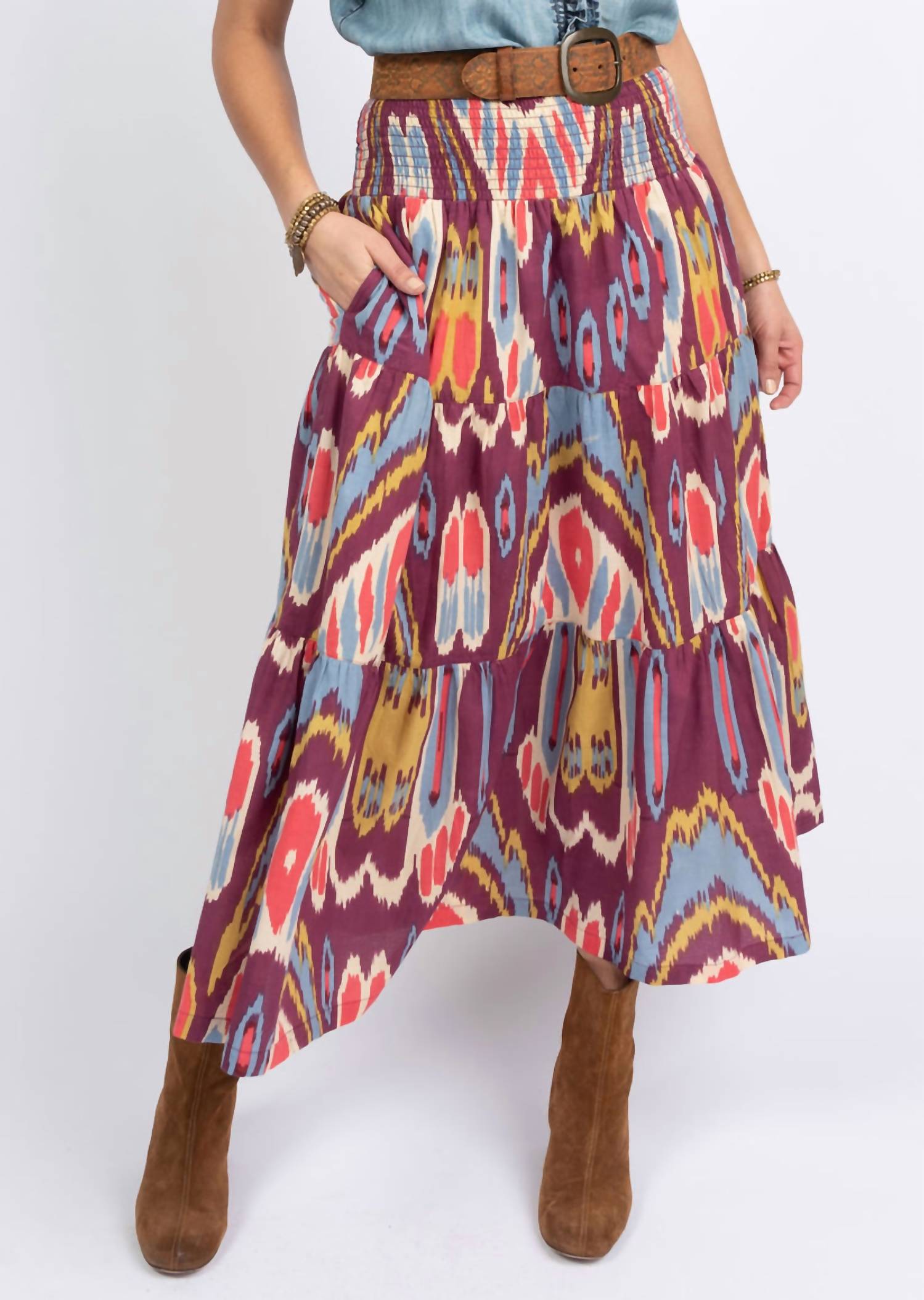 Shop Ivy Jane Ikat Skirt In Wine In Multi