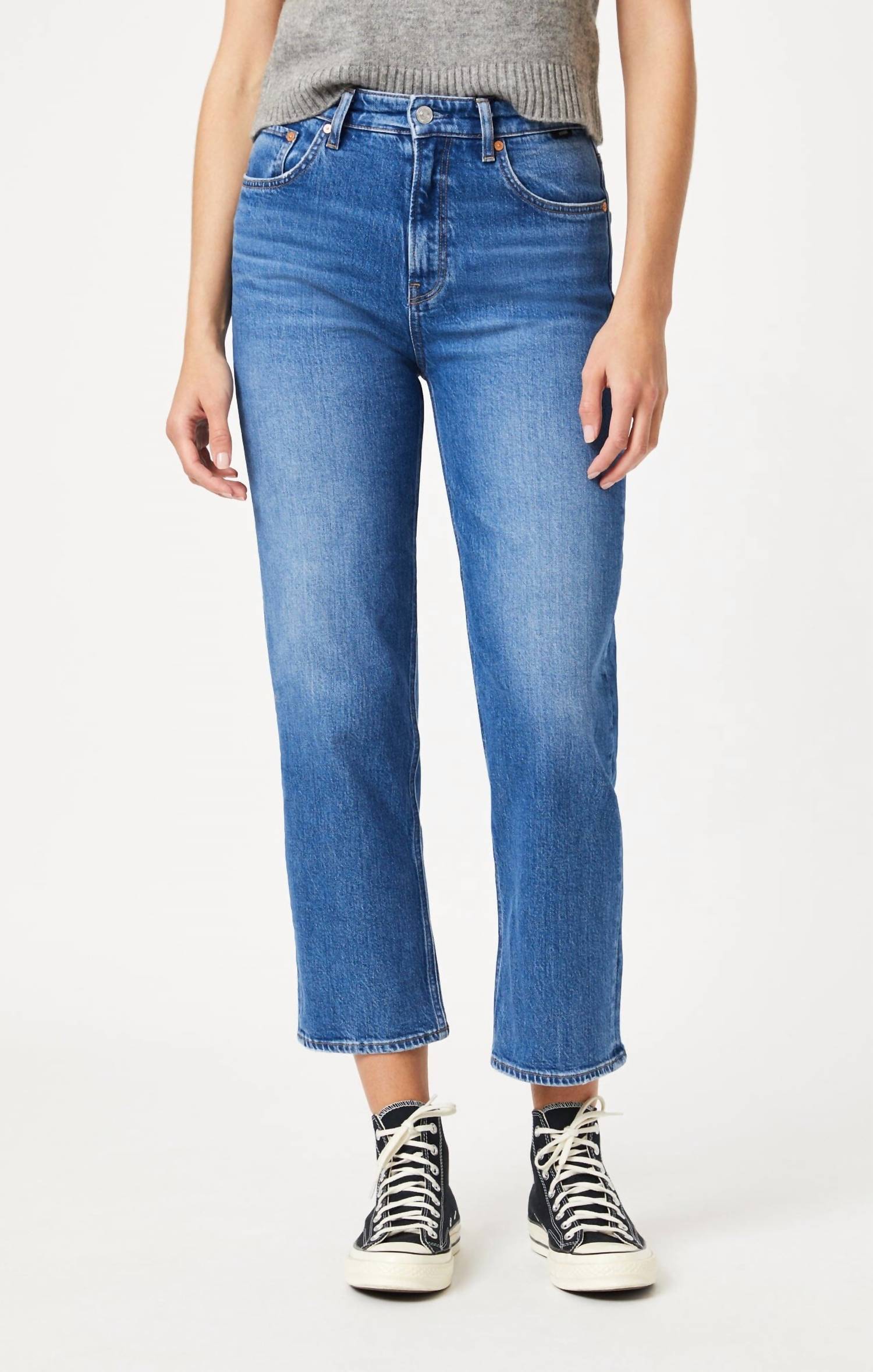 Shop Mavi Savannah Mid Brushed Straight Leg Jean In Blue