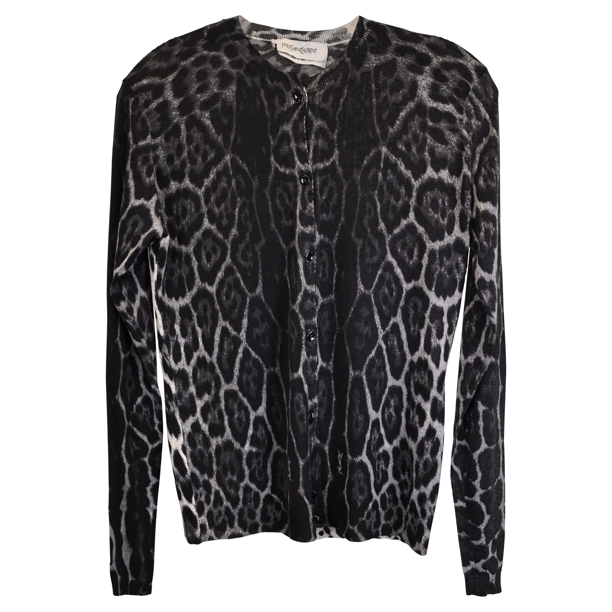 Image of Saint Laurent Buttoned Cardigan in Animal Print Cashmere