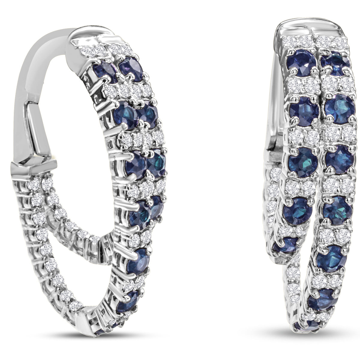 Sselects 2 1/2 Carat Sapphire And Diamond Hoop Earrings In 14 Karat White I-j, I1-i2 In Gold