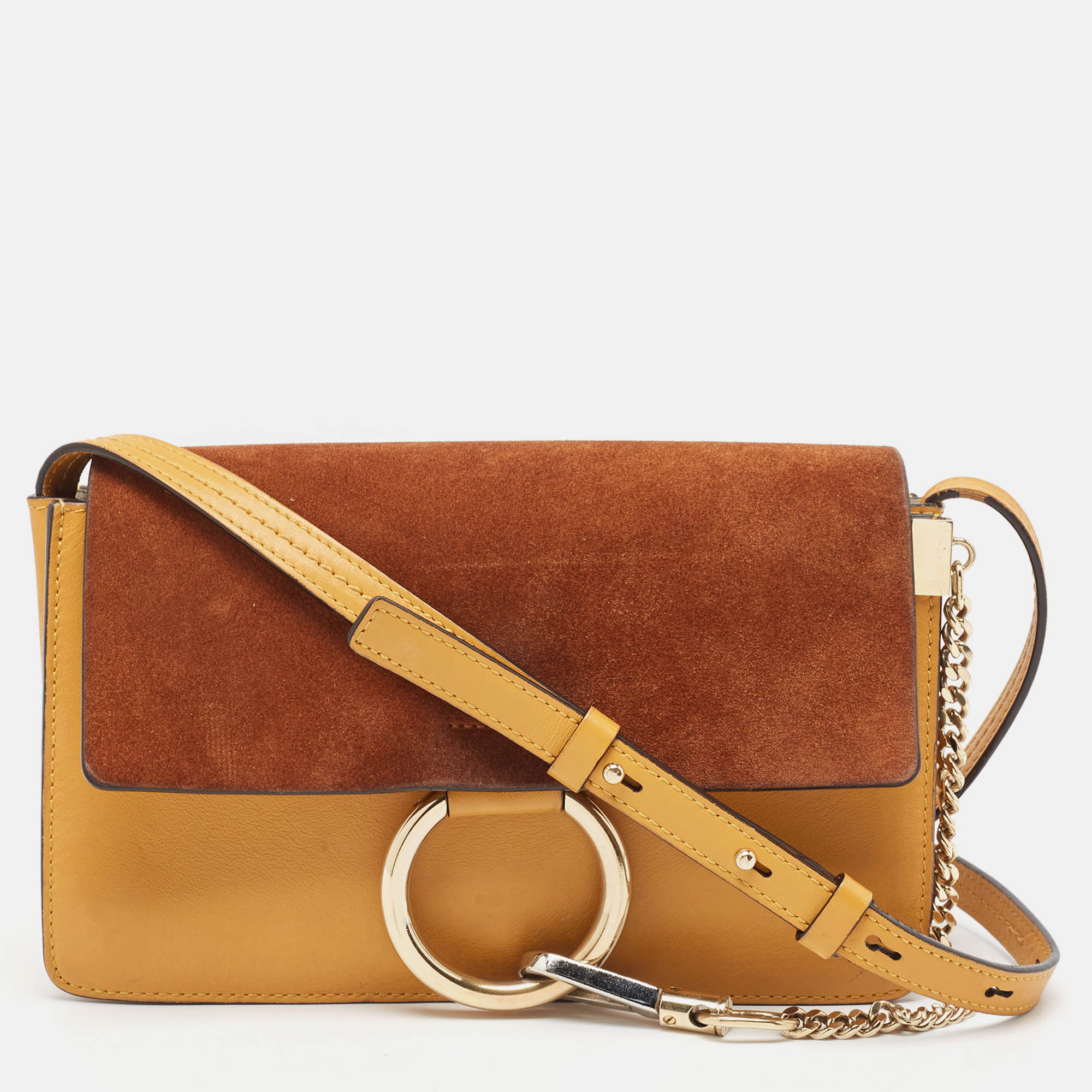 Shop Chloé Brown/yellow Leather And Suede Small Faye Shoulder Bag