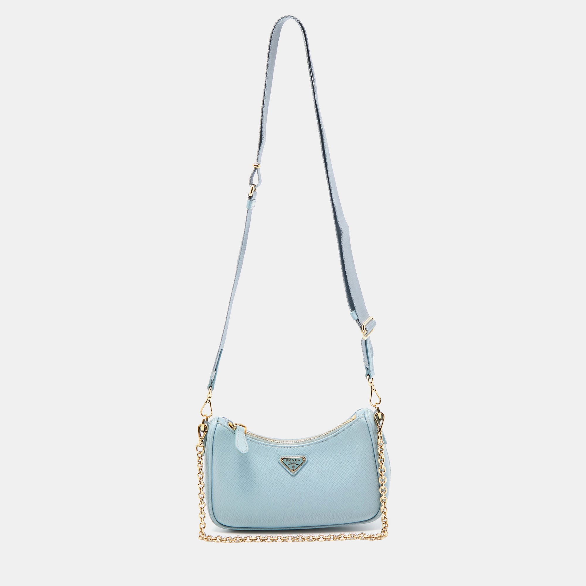 Prada Light Saffiano Lux Leather Mini Re-edition Pochette Bag In Blue