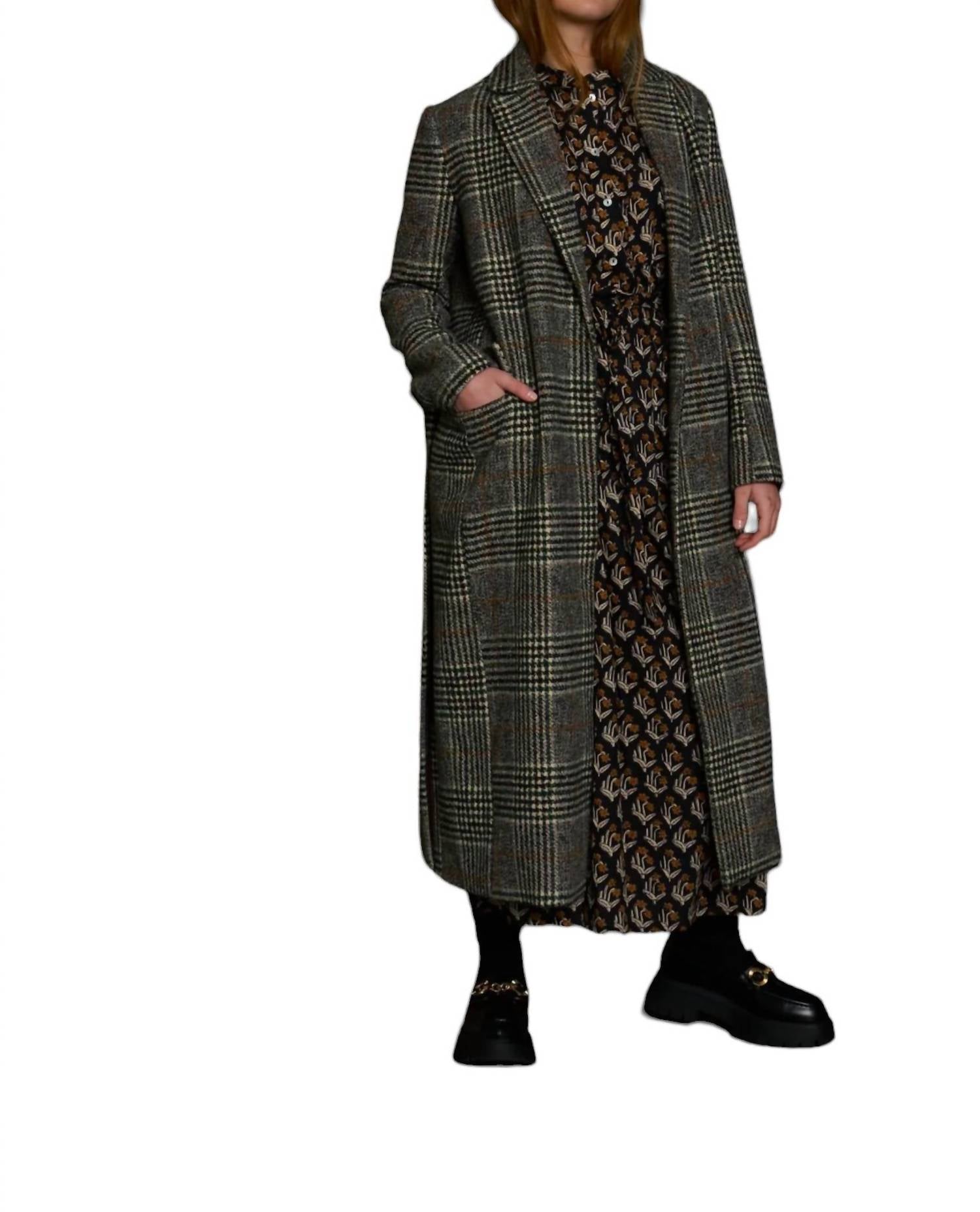 Shop Dra Los Angeles The Maggie Coat In Raven Plaid In Green